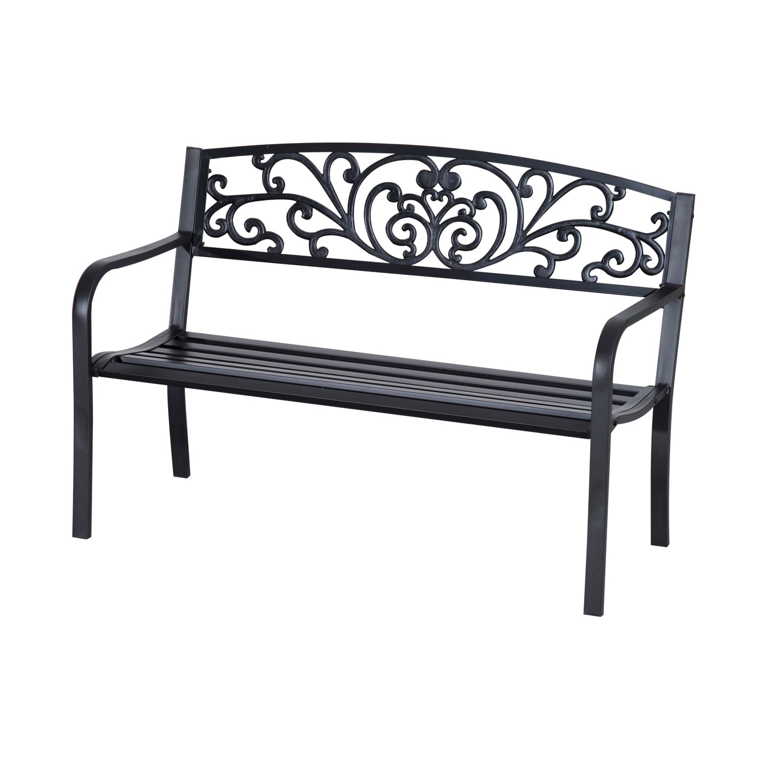 Outsunny 2 Seater Metal Garden Park Bench Porch Outdoor Furniture Patio Chair Seat Black | Aosom UK