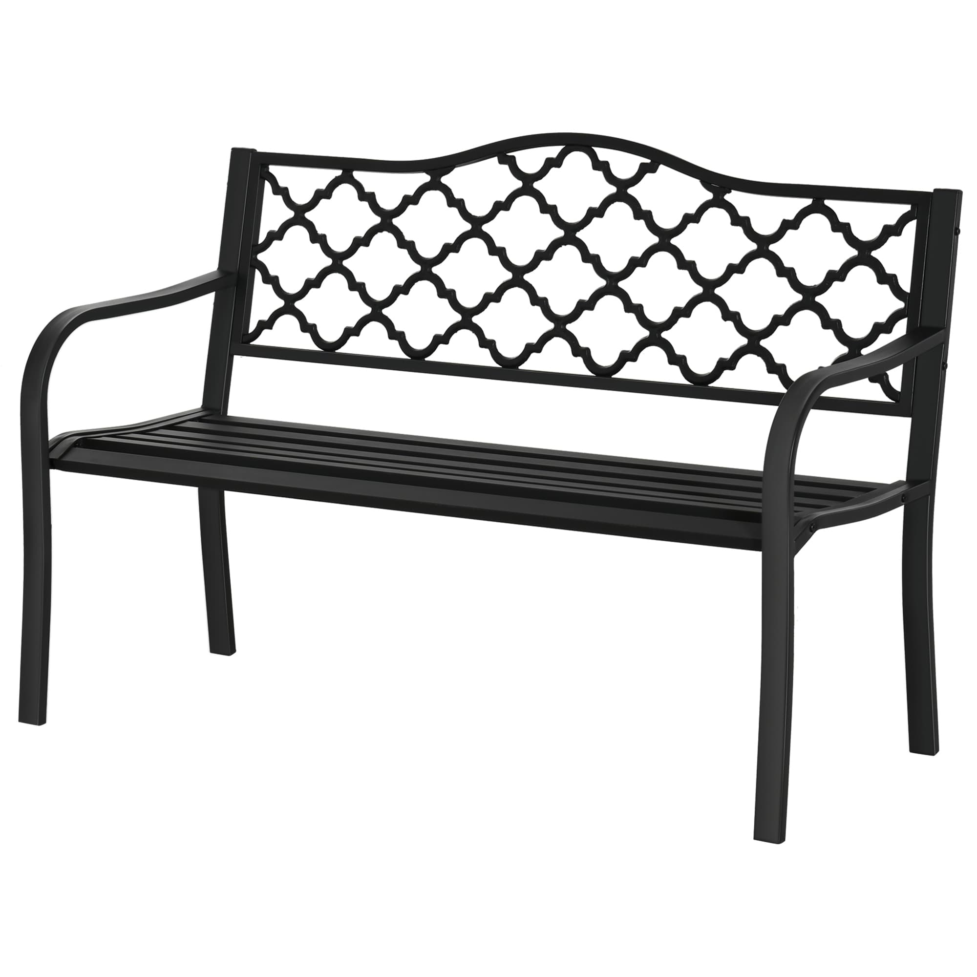 Outsunny 2-Seater Outdoor Garden Bench Cast Iron Antique Park Loveseat Chair with Armrest for Yard, Lawn, Porch, Patio, Steel | Aosom UK