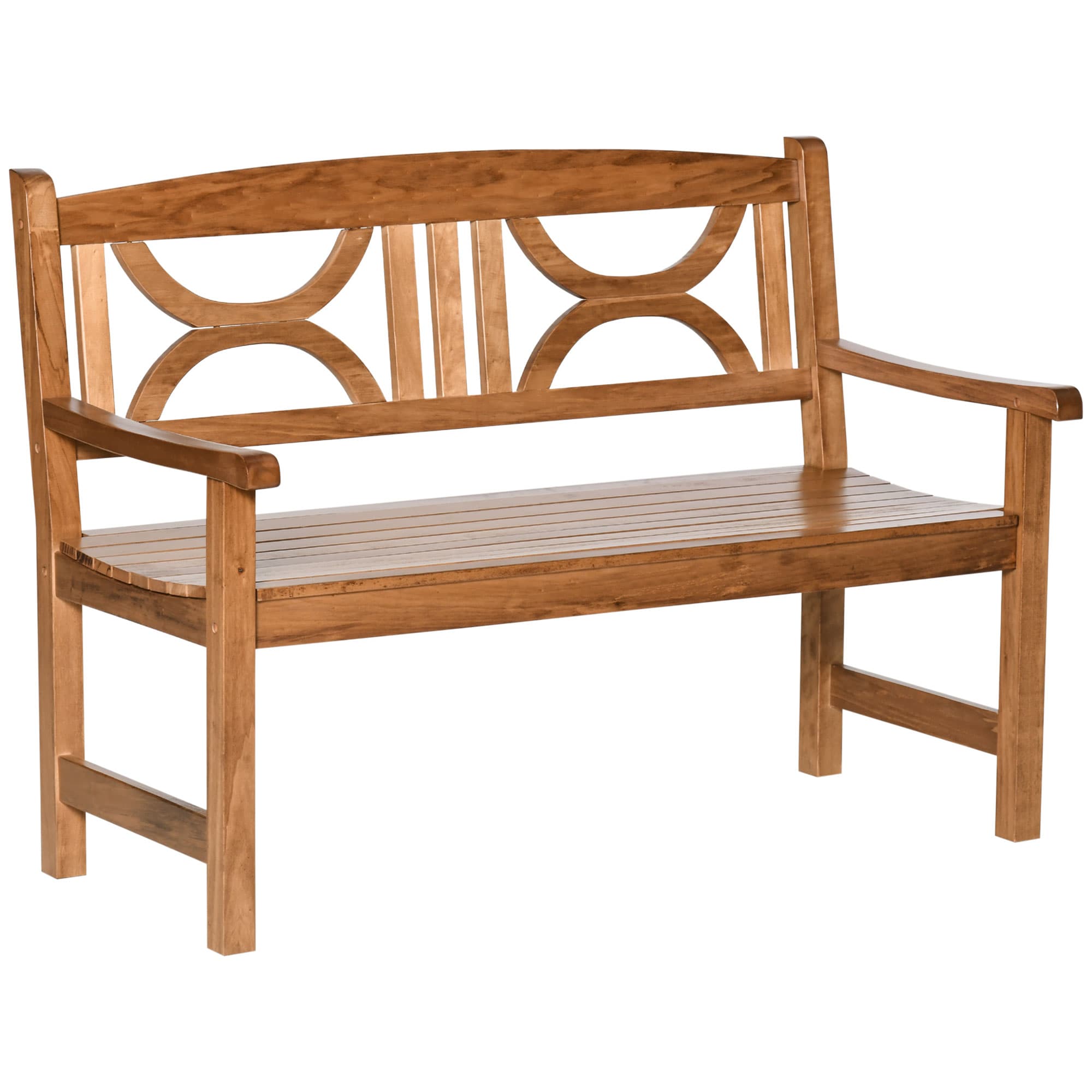 Outsunny 2 Seater Wooden Garden Bench, Outdoor Patio Loveseat Chair for Yard, Lawn & Porch, Natural Wood Slatted Seat, Weather Resistant | Aosom UK