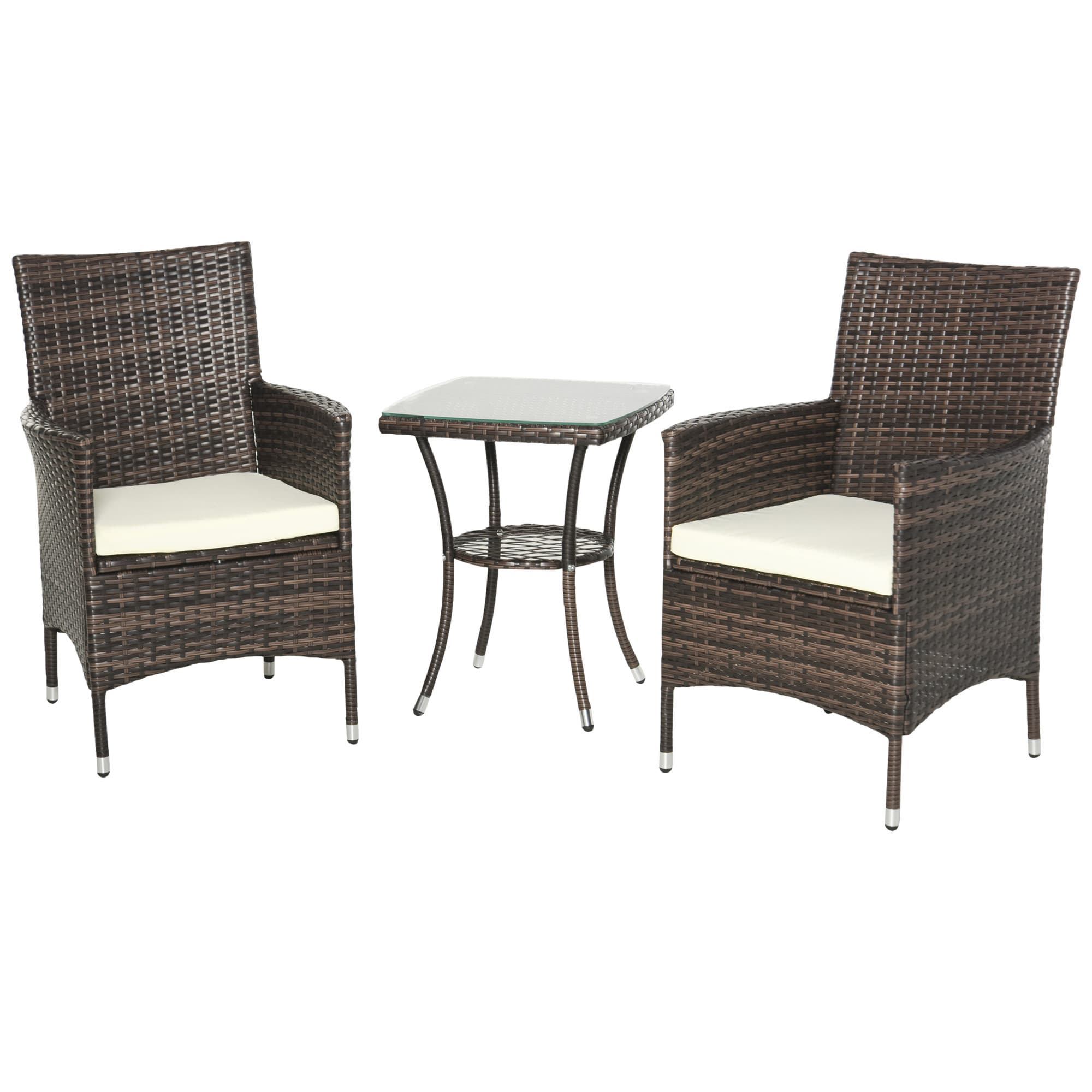 Outsunny 2 Seater Rattan Bistro Set Waterproof Rattan Furniture Bistro Set 3 PCs with Weave Companion Chair & Table Set - Brown | Aosom UK
