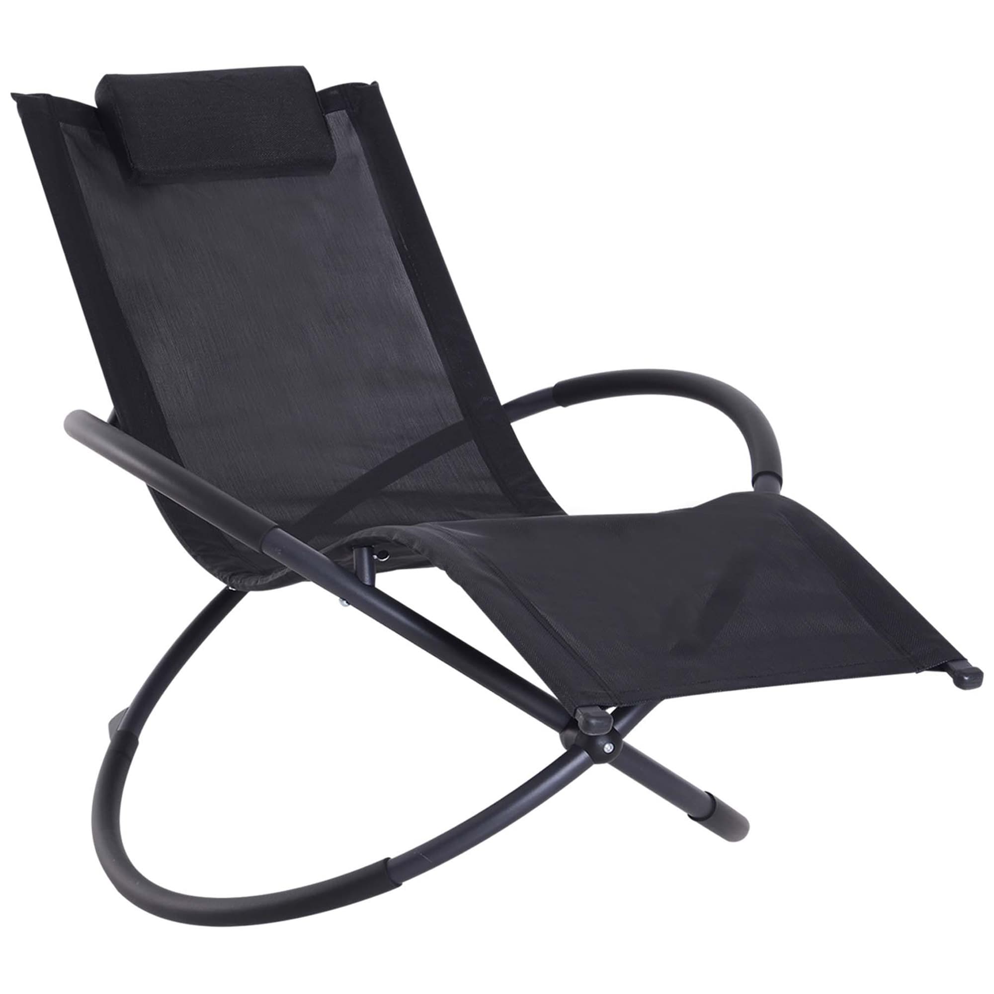 Outsunny Orbital Lounger, Zero Gravity Patio Chaise, Foldable Rocking Chair with Pillow, Black. | Aosom UK