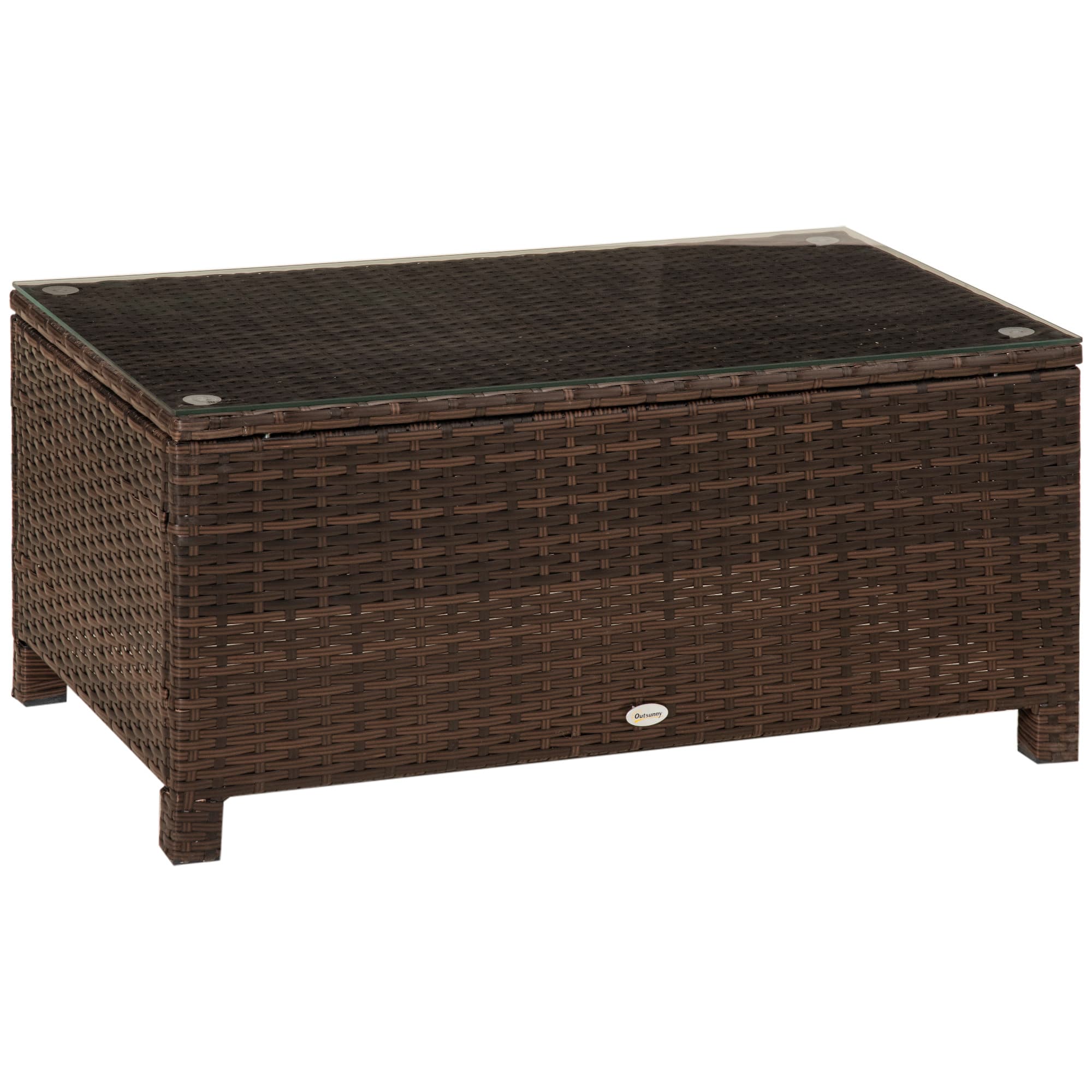 Outsunny Rattan Coffee Table Metal Frame Wicker Coffee Table with Tempered Glass Top for Garden Patio Poolside, Mix Brown | Aosom UK