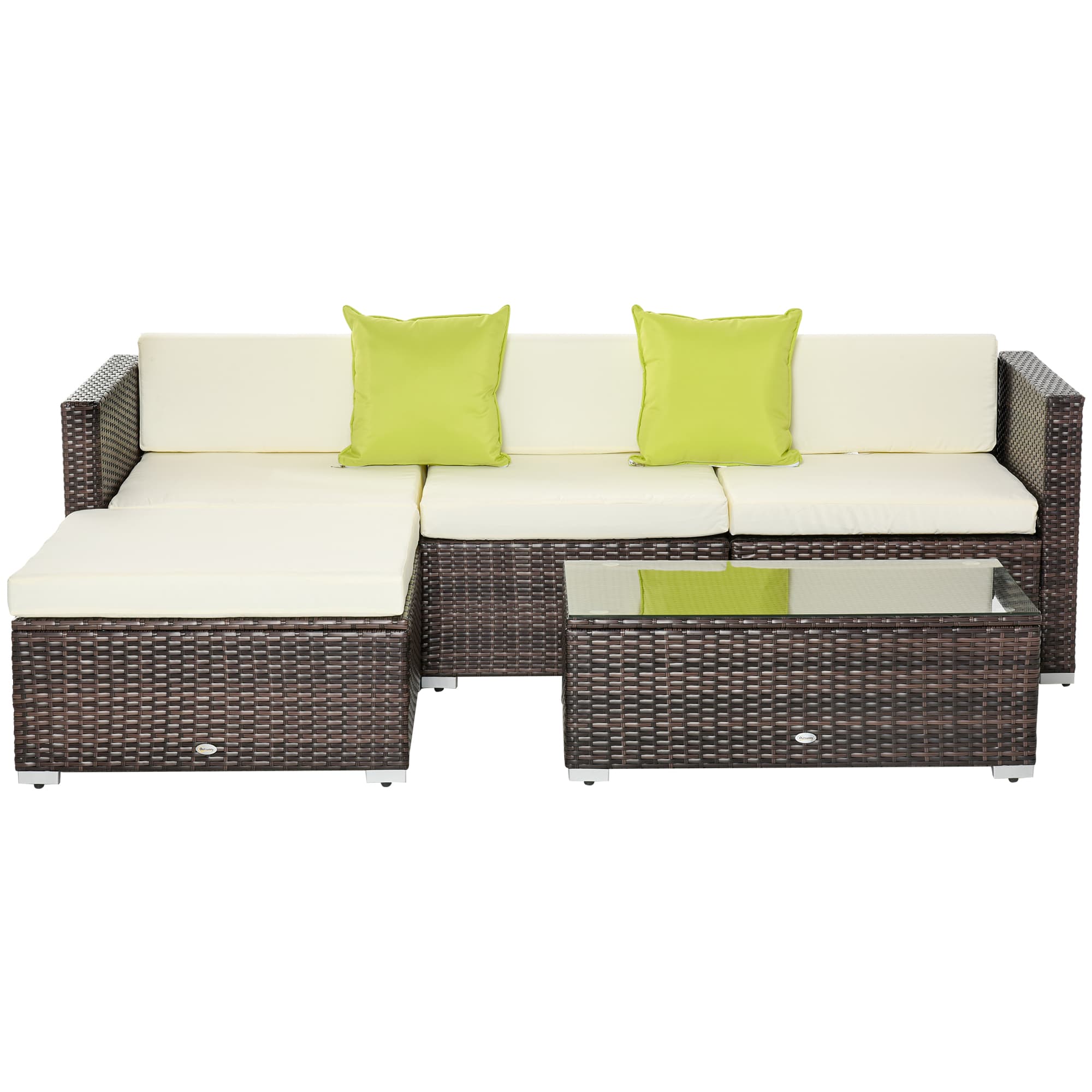 Outsunny Waterproof 4-Seater Garden Rattan Sofa Set Sectional Sofa Coffee Table Combo Patio Furniture Metal Frame | Aosom UK