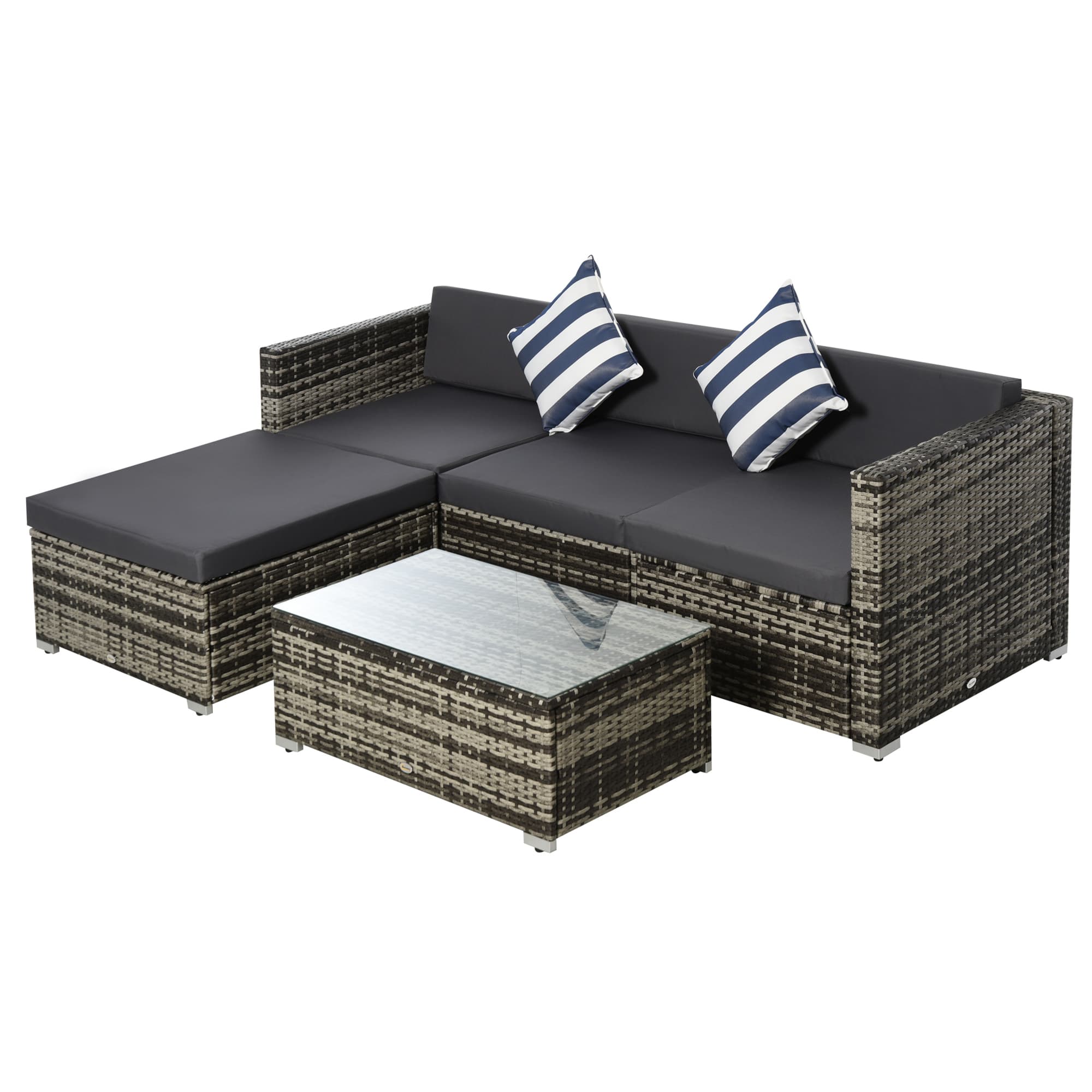 Outsunny Rattan Garden Sofa Set 4 Seater Wicker Sectional Furniture Cushion Grey Garden | Aosom UK