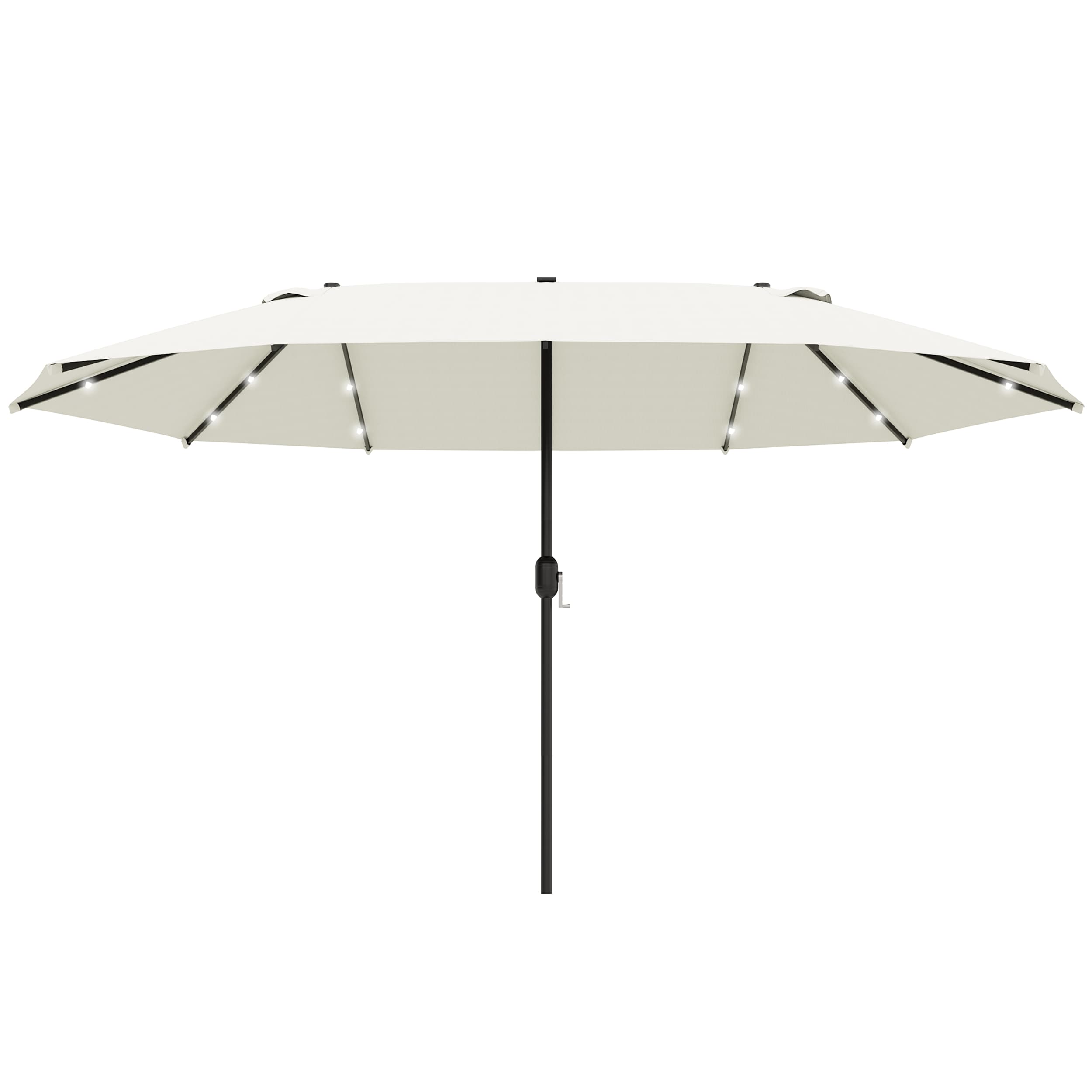 Outsunny Waterproof 4.4m Double-Sided Sun Umbrella Garden Parasol Patio Sun Shade Outdoor with LED Solar Light Cream White | Aosom UK