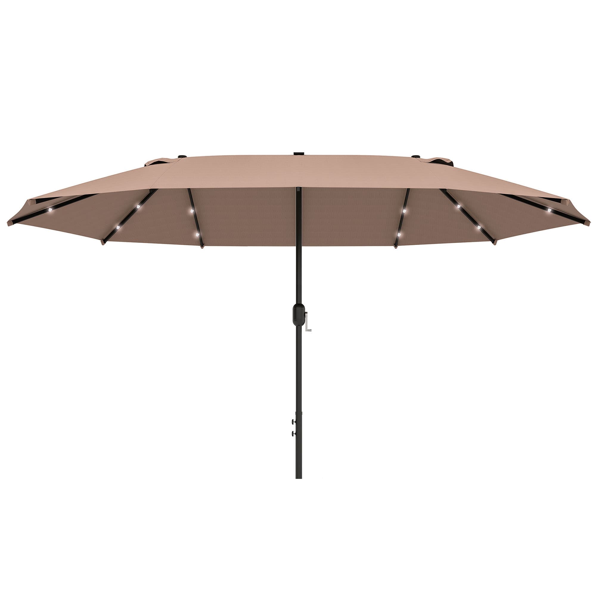 Outsunny Garden Parasol 4.4m Double-Sided Sun Umbrella Patio Sun Shade Outdoor with LED Solar Light , Khaki | Aosom UK