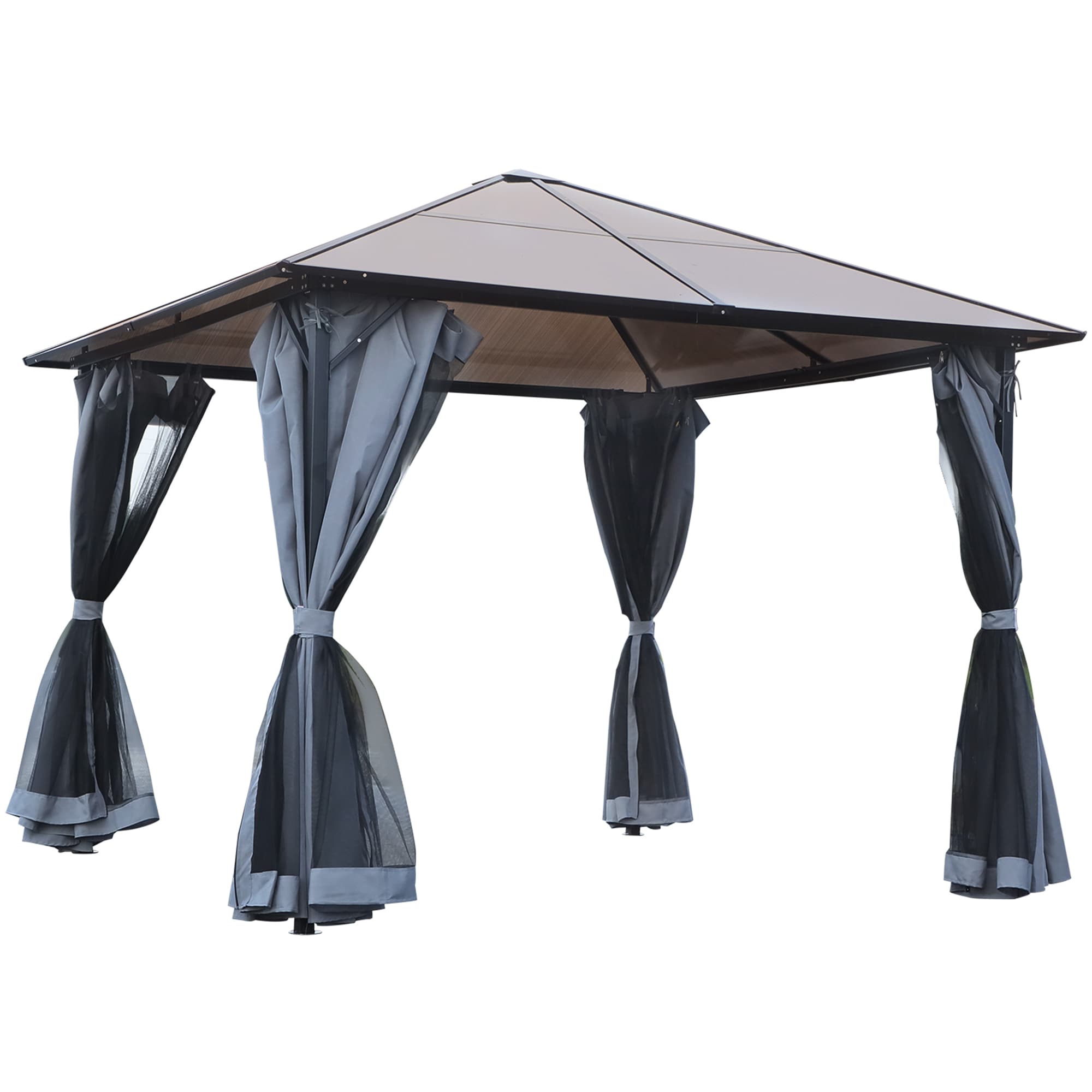 Outsunny 3x3m Aluminium Garden Gazebo with Hardtop Roof, Mesh Curtains & Side Walls, Patio Party Canopy Shelter, Grey | Aosom UK