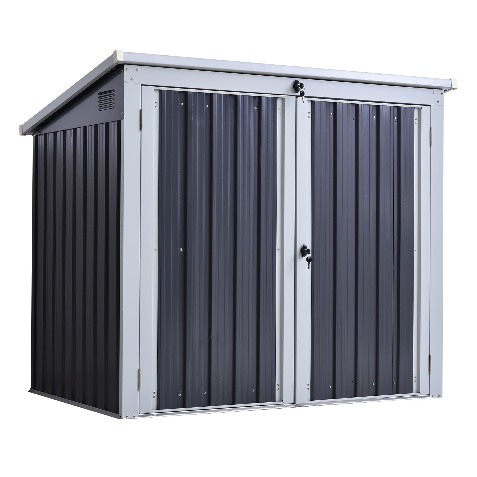 Outsunny 5ft x 3ft Garden 2-Bin Corrugated Steel Rubbish Storage Shed w/ Locking Doors Lid Outdoor Hygienic Dustbin Unit, Black | Aosom UK