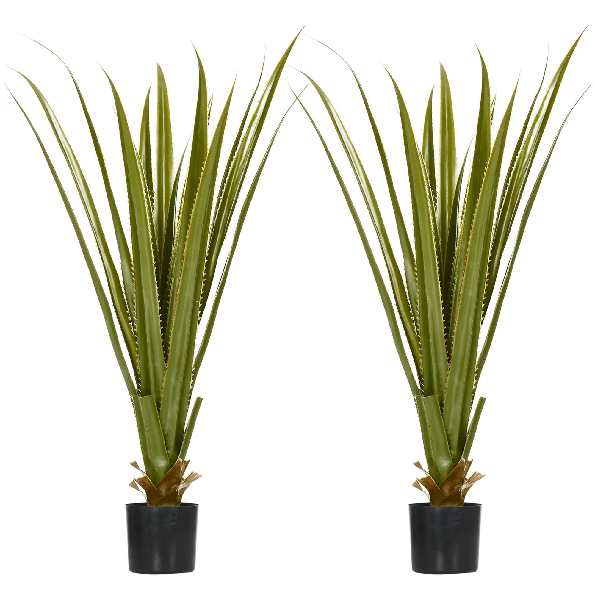 HOMCOM Artificial Agave Plants: Faux Succulent Set of 2 in Pots for Indoor/Outdoor Décor, Verdant Green | Aosom UK