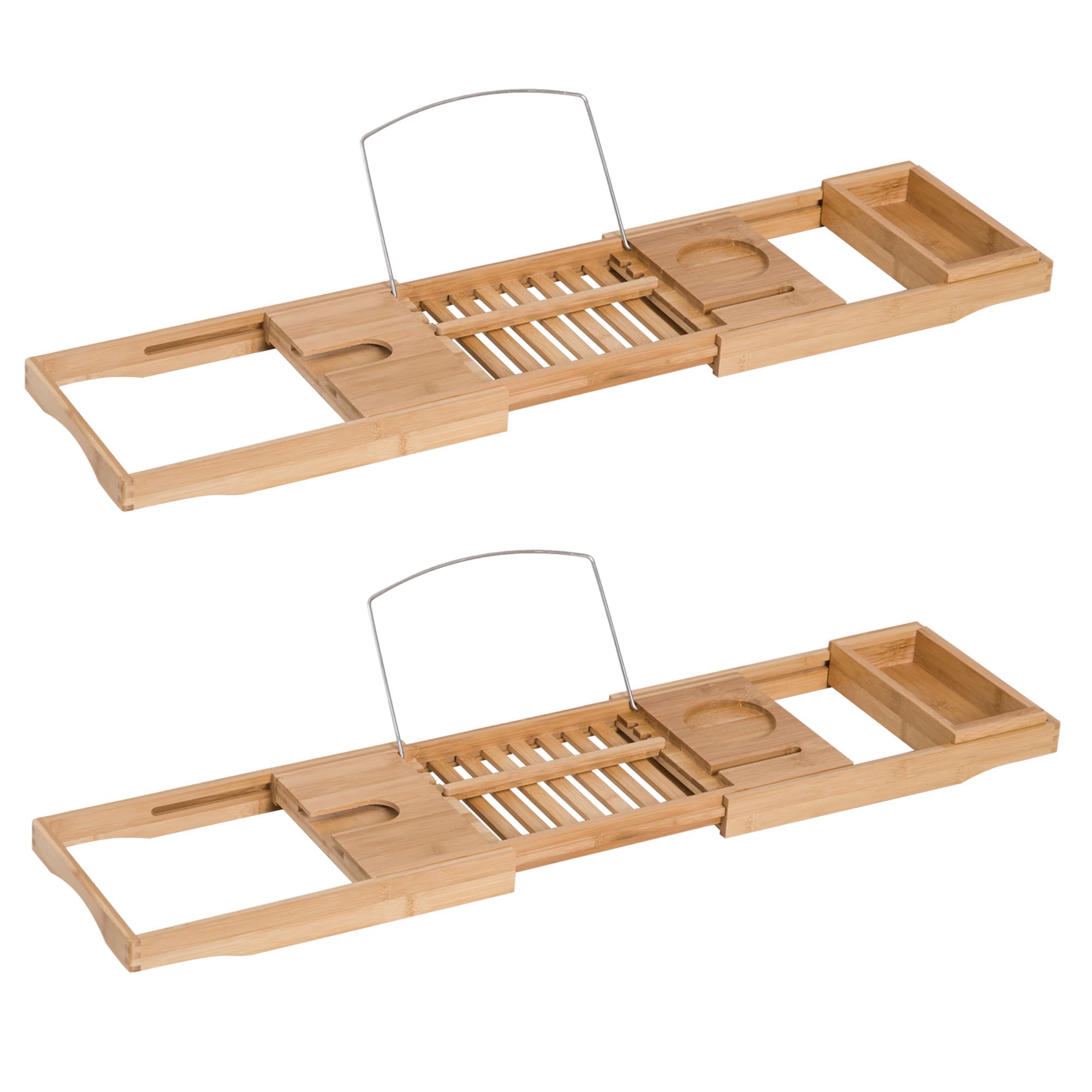 HOMCOM Extendable Bamboo Bathtub Shelf Rack Bath Caddy Tray Bathroom Storage, Set of 2 | Aosom UK