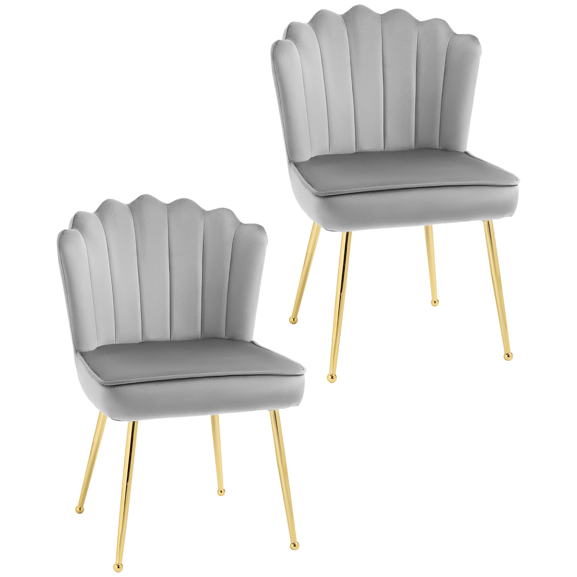 HOMCOM Shell Luxe Velvet Accent Chair, Modern Living Room Chair with Gold Metal Legs for Living Room, Bedroom, Home Office, Set of 2, Grey | Aosom UK