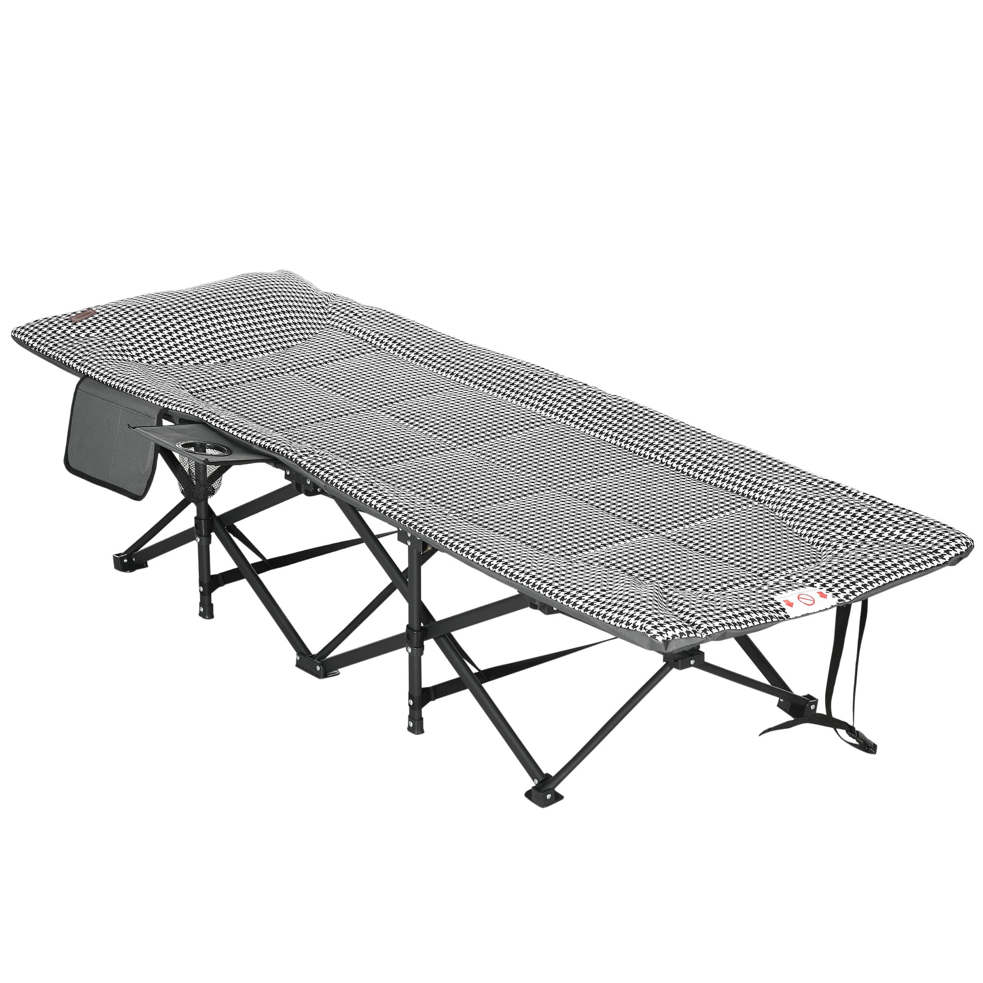 Outsunny Portable Lounger: Foldable Recliner with Padded Headrest, Carry Bag, Magazine & Cup Holder, Ebony | Aosom UK