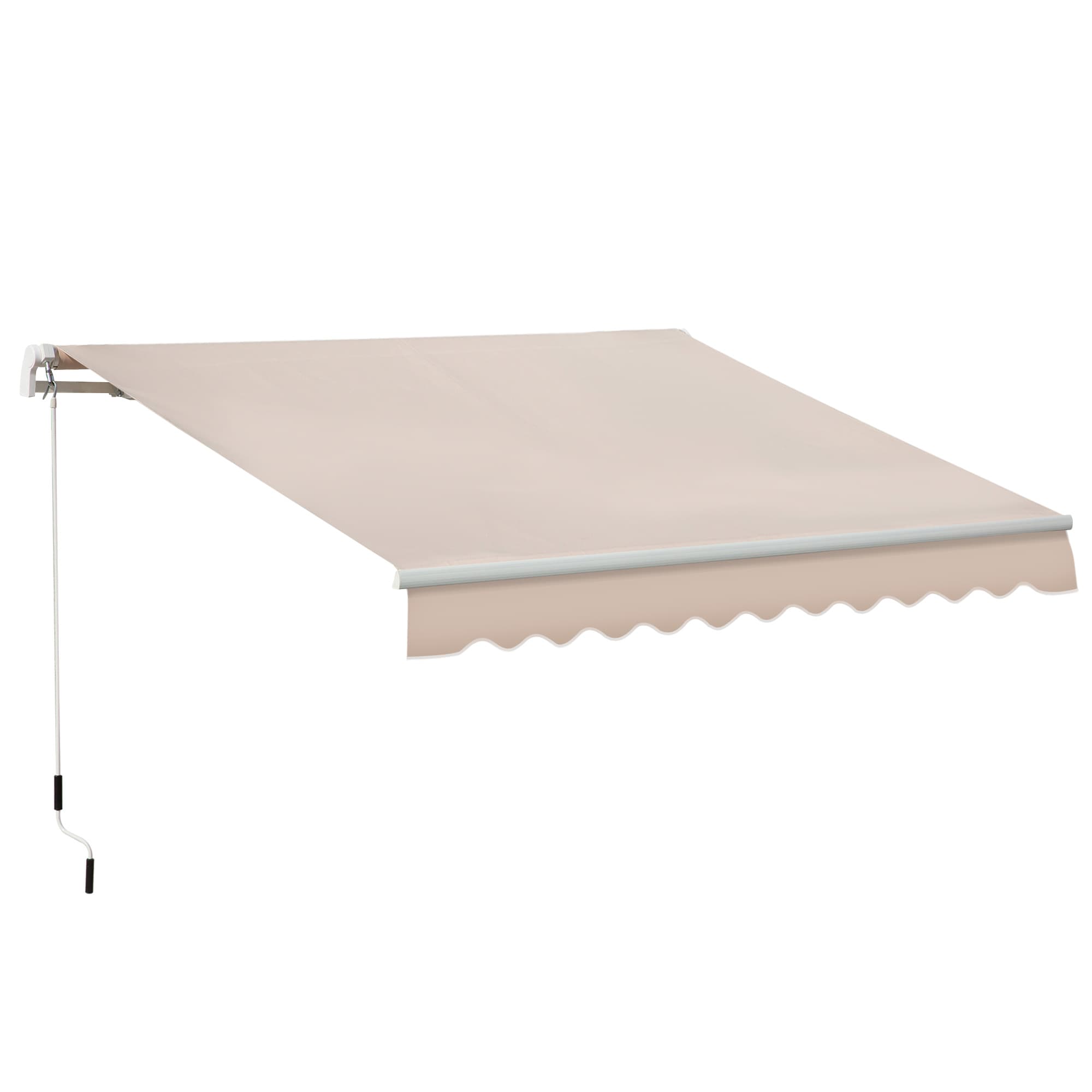 Outsunny 4x2.5m Retractable Manual Awning Window Door Sun Shade Canopy with Fittings and Crank Handle Beige | Aosom UK