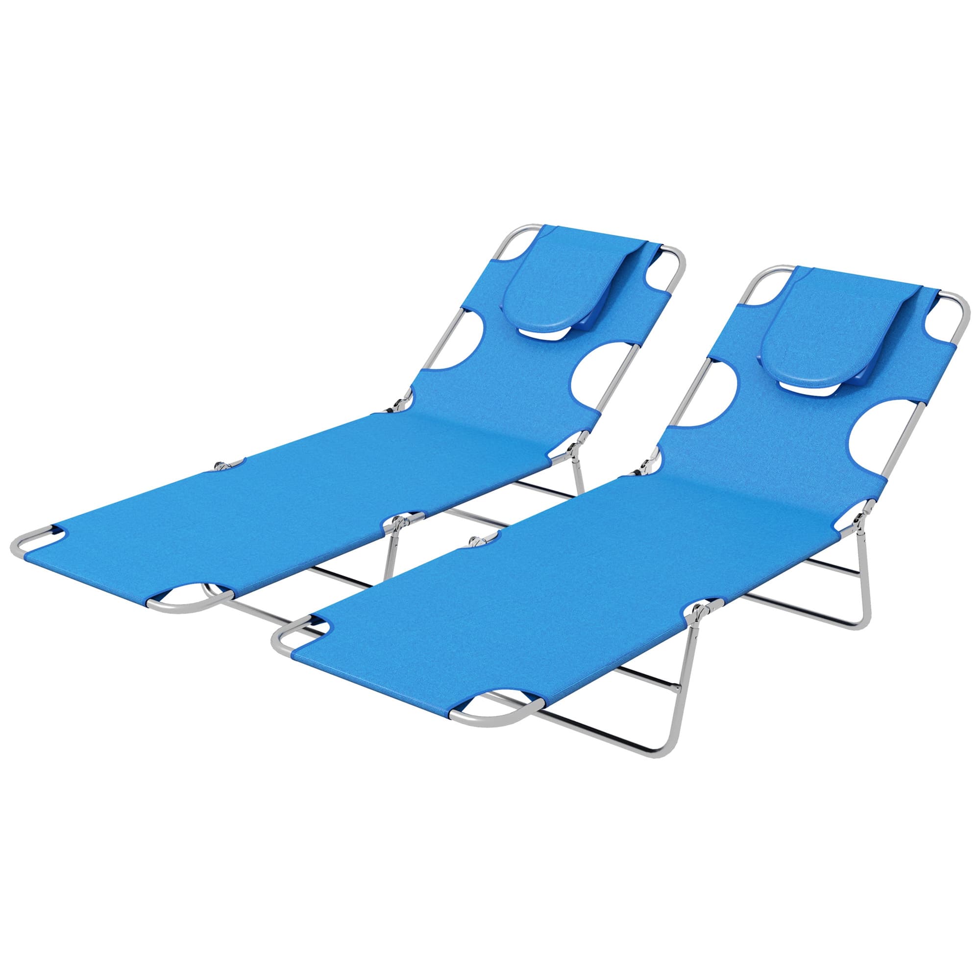 Outsunny Foldable Sun Lounger Set of 2 with Reading Hole, Portable Sun Lounger with 5 Level Adjustable Backrest, Reclining Lounge Chair | Aosom UK