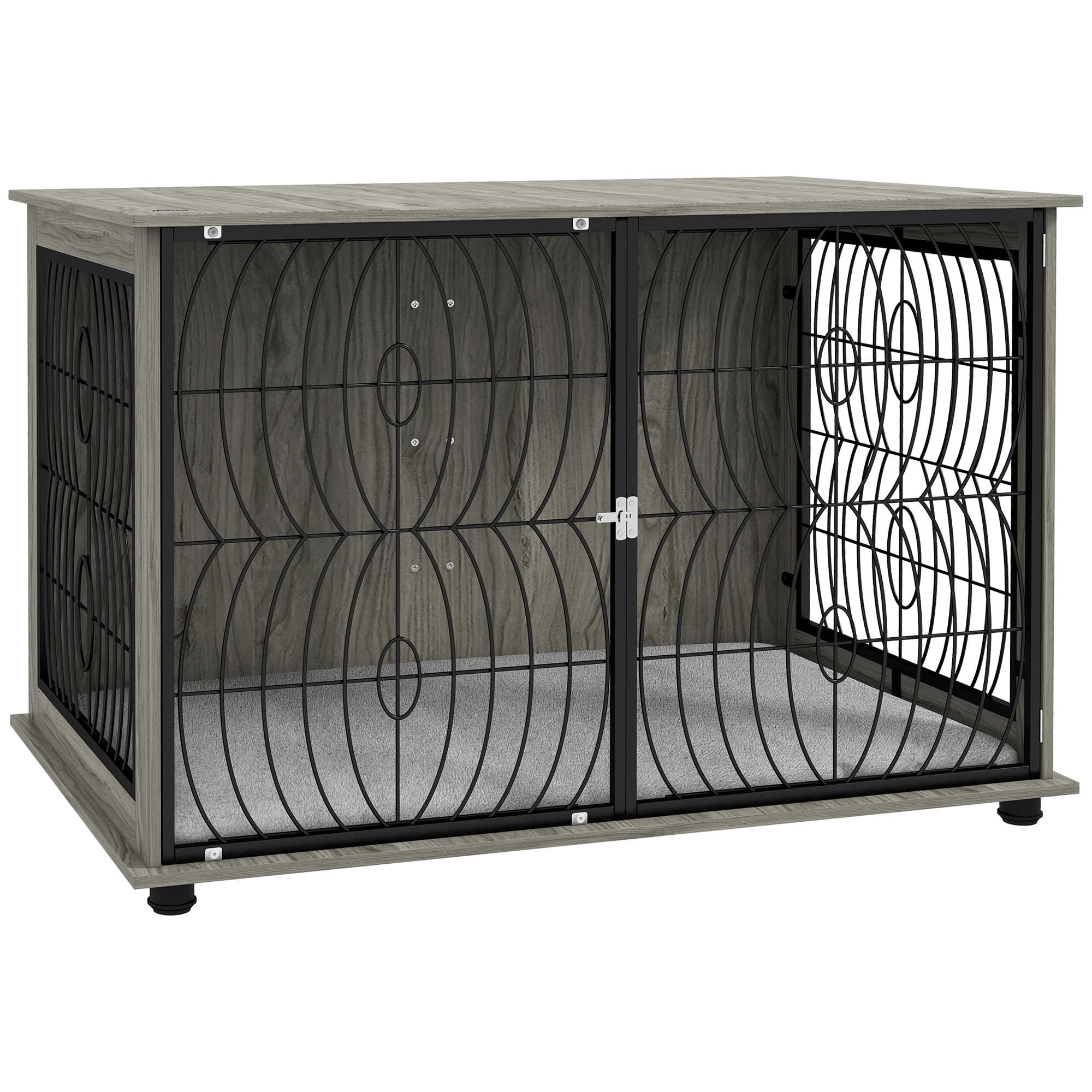 PawHut 46.46'' Indoor Dog Crate Furniture End Table w/ Plush Washable Cushion, Lockable Door, for Extra Large Size Dogs | Aosom UK