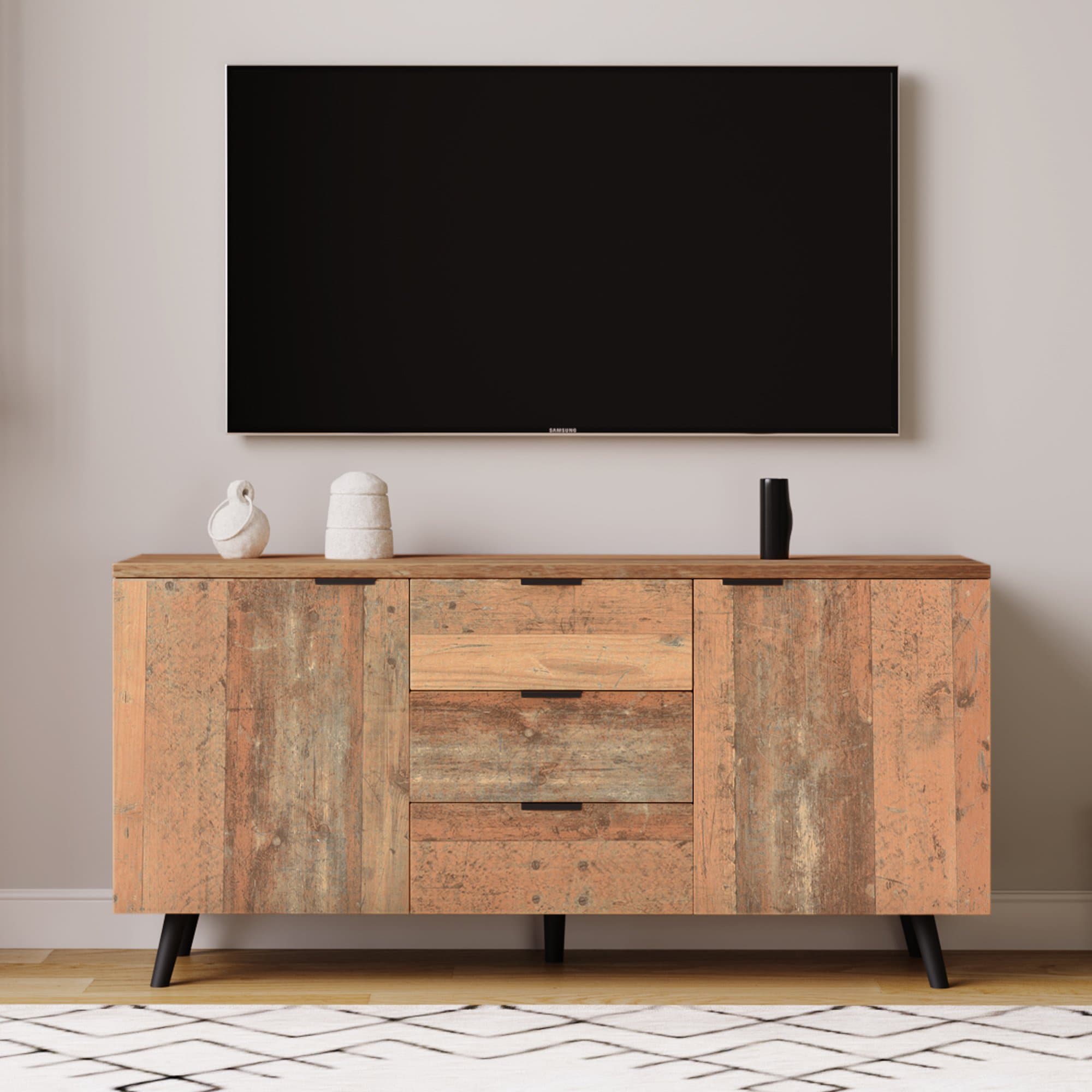 Vintage Sideboard Cabinet with Storage Drawers, Adjustable Shelves, Wood Chest of Drawers for Living Room, Kitchen, 140x35x70 cm, Brown | Aosom.UK