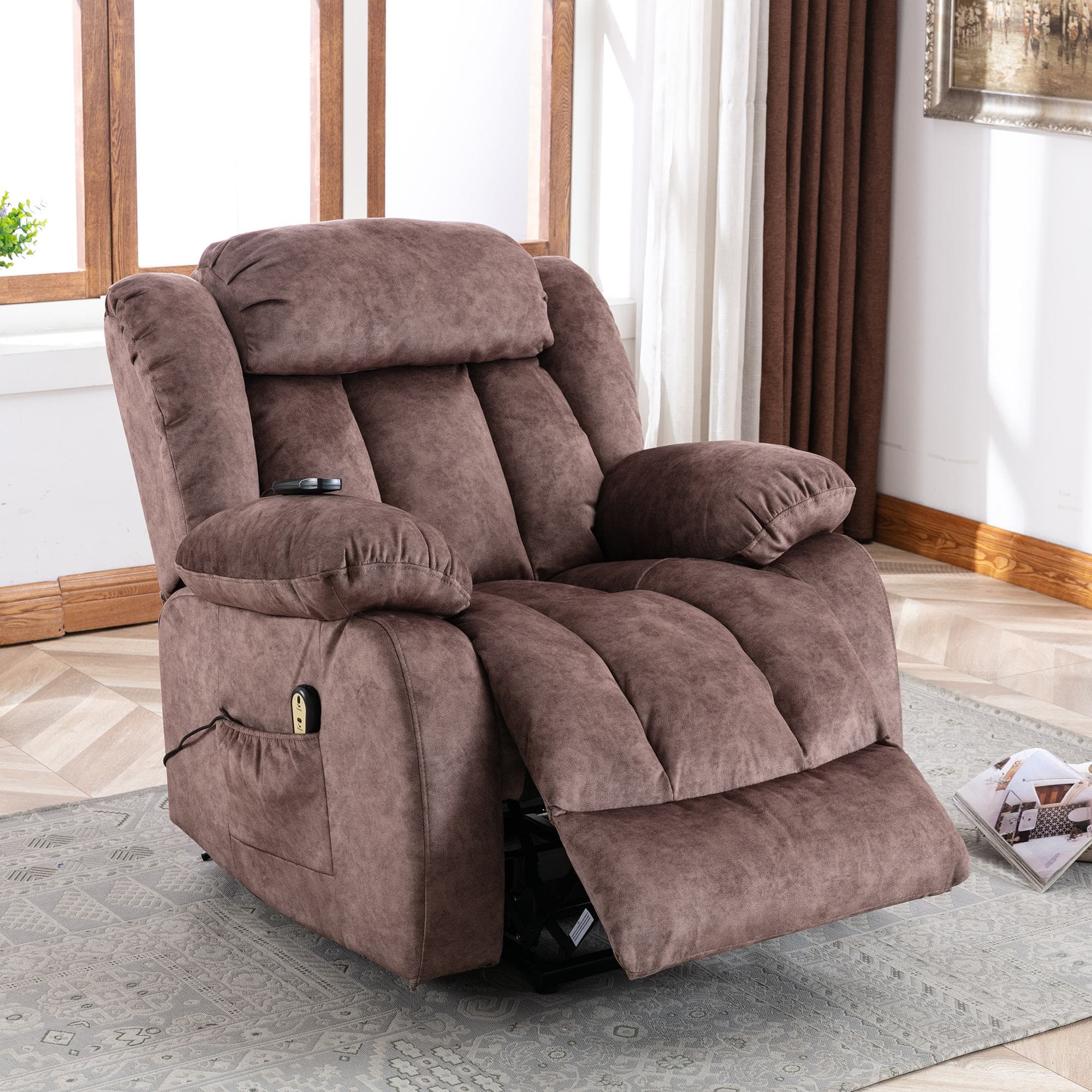 Power Lift Recliner Massage Chair with Heat and Vibration, Heavy Duty Safety Motion for Elderly, Easy Assembly, 96x95x100 cm, Brown | Aosom UK