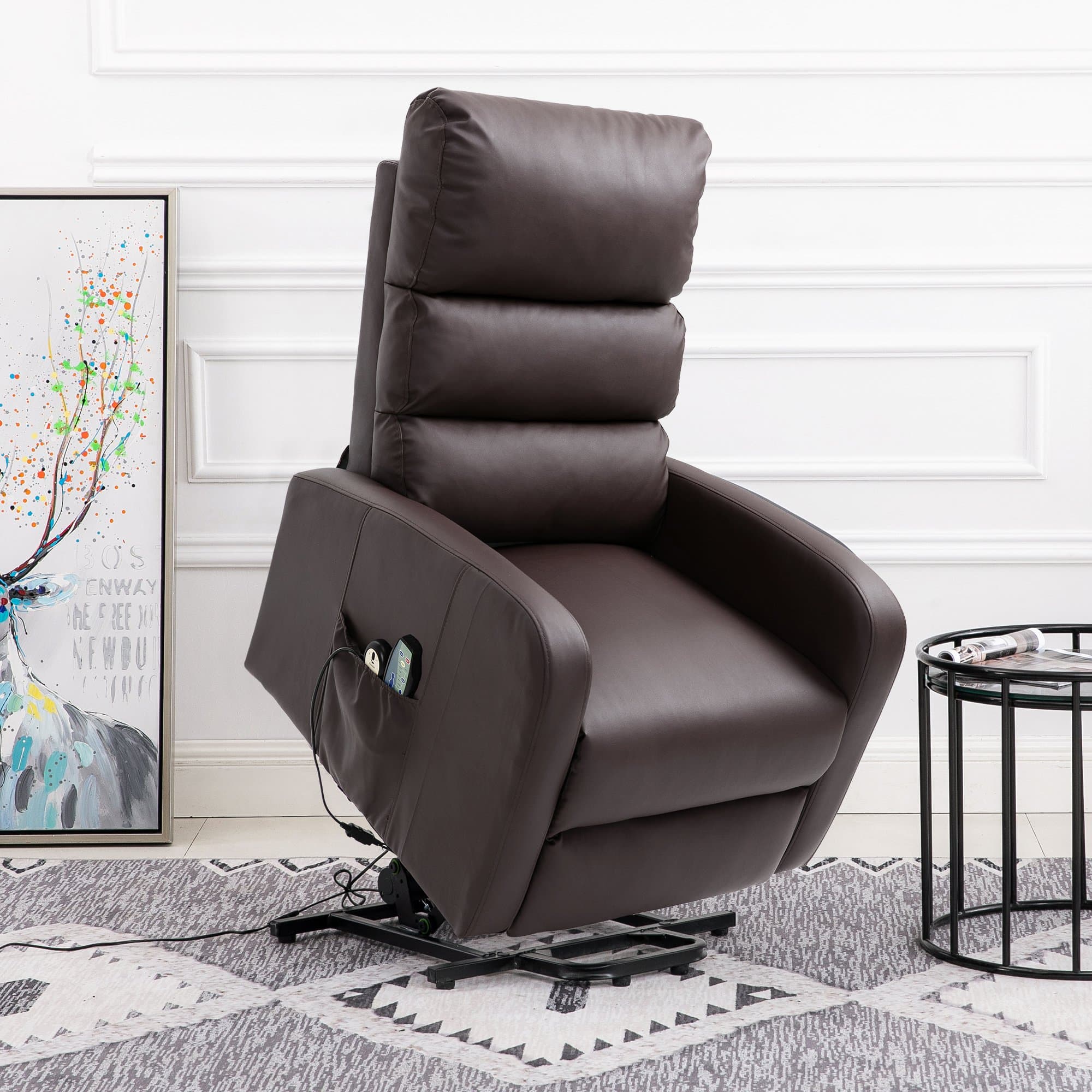 Power Lift Recliner Massage Chair with Heat and Vibration, Heavy Duty Safety Motion, Side Pockets, Remote Control, 73x91x109 cm, Brown | Aosom UK