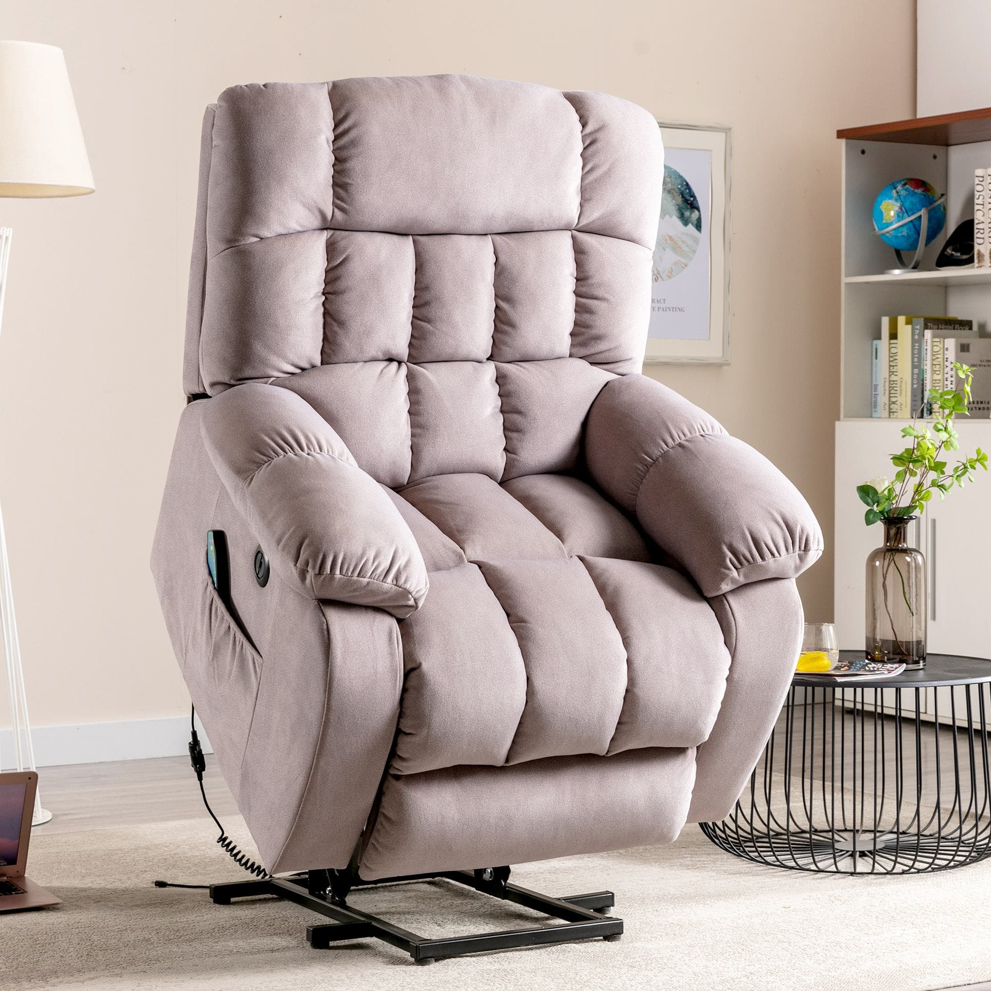 Electric Power Lift Recliner Armchair with Vibration, USB Ports, Side Pockets, Comfy Heating Massage Chair for Elderly, 91x81x104 cm, Beige | Aosom.UK