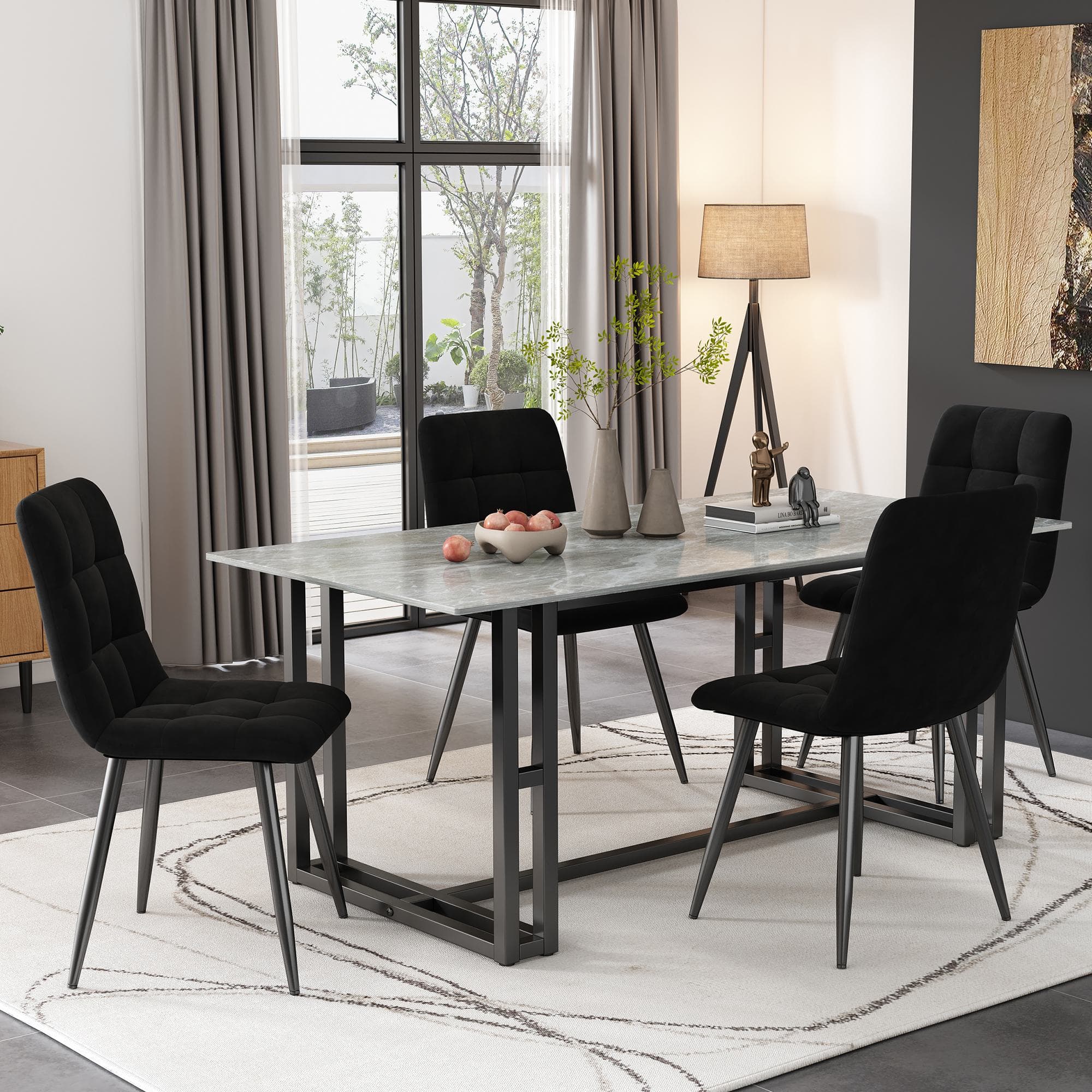 Set of 4 Upholstered Velvet Dining Chairs with Metal Frame, Ergonomic Design, 4-Set Upholstered Chair with Backrest, 44x41x86 cm, Black | Aosom UK