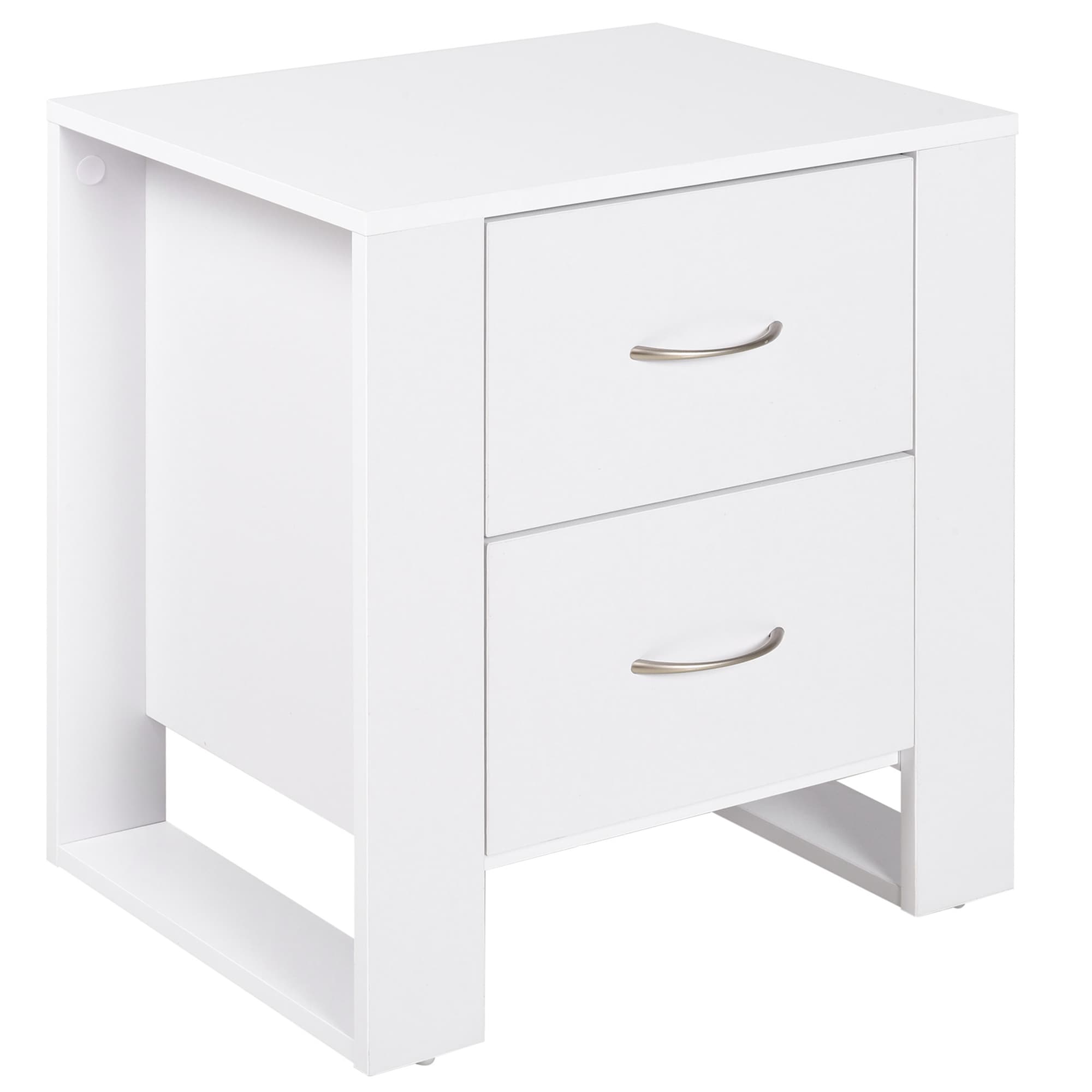 HOMCOM Bedside Table with 2 Drawers, Modern Boxy Design, Elevated Base, Melamine Finish, Bedroom Storage, White | Aosom UK