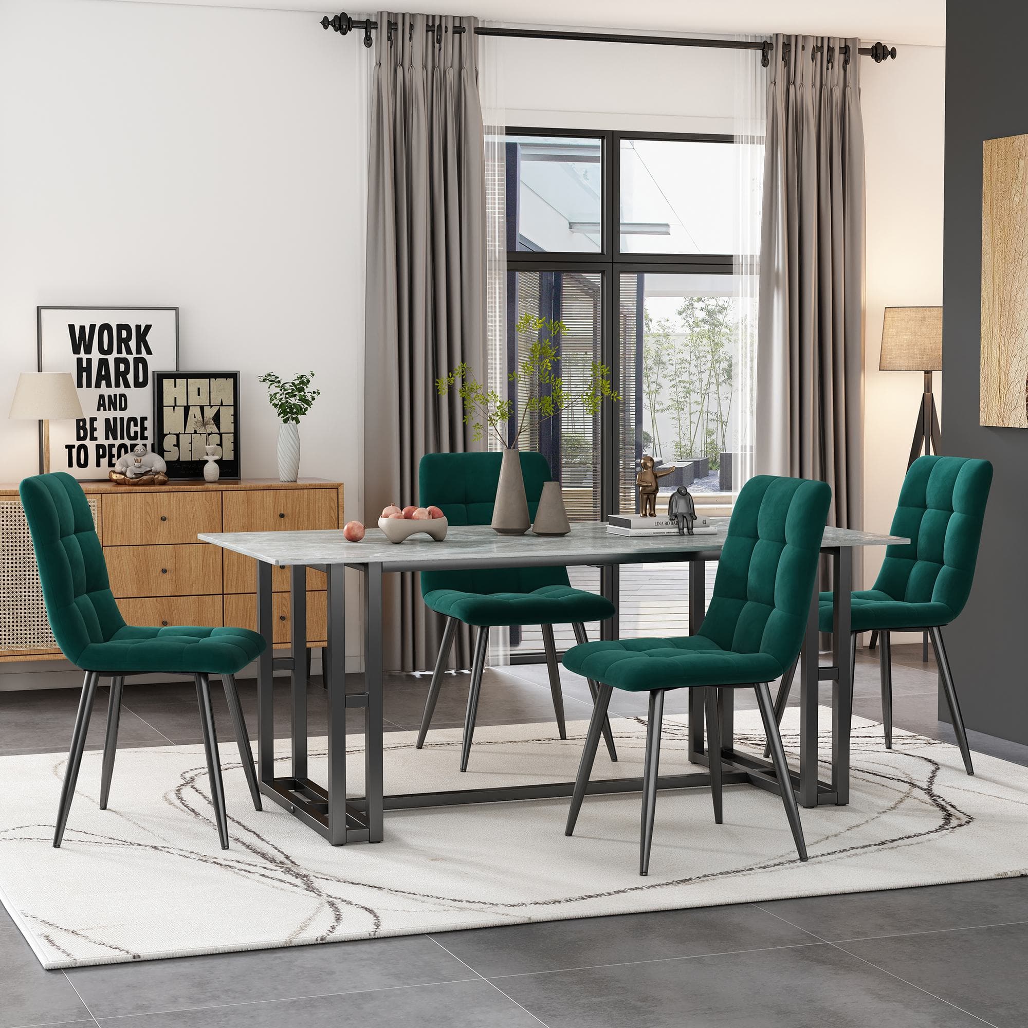 Set of 4 Upholstered Velvet Dining Chairs with Metal Frame, Ergonomic Design, 4-Set Upholstered Chair with Backrest, 44x41x86 cm, Green | Aosom UK
