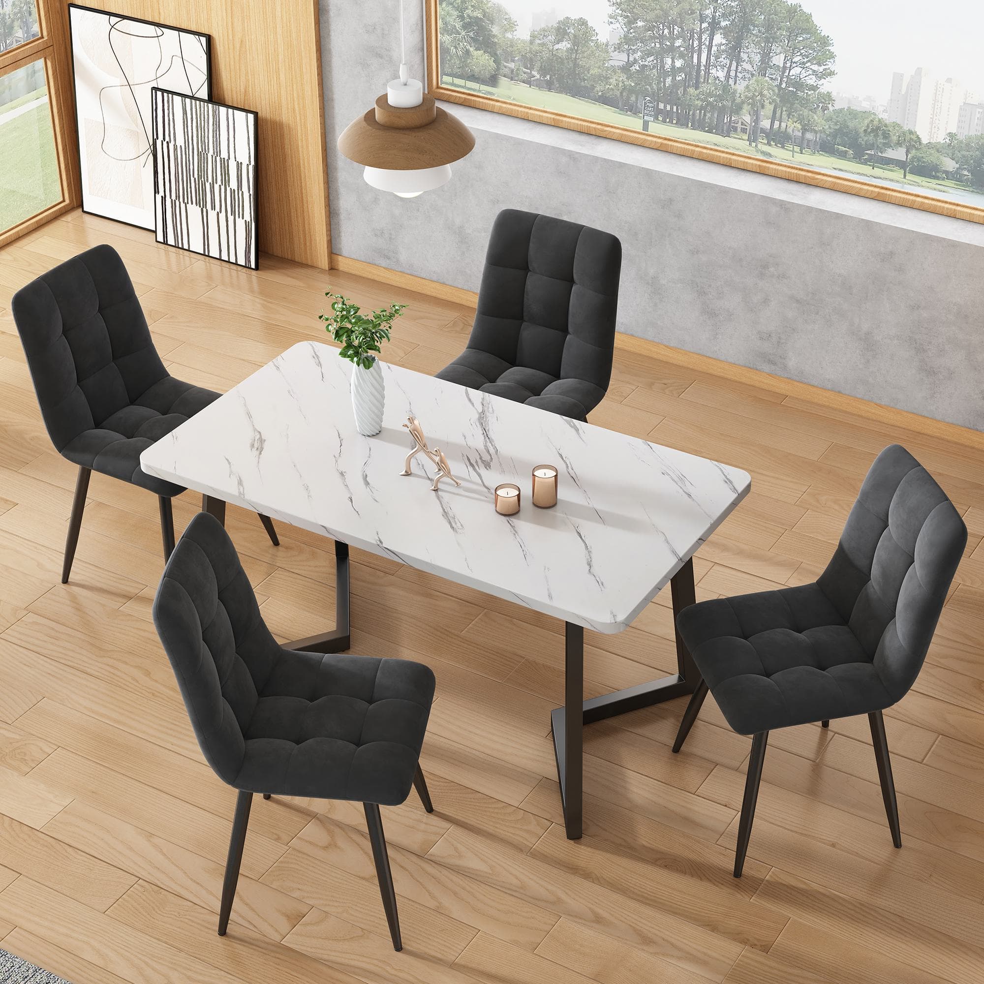 Upholstered Velvet Dining Chairs Set of 4 with Metal Frame, Ergonomic Design, Kitchen Chairs for Dining Room Table, 44x41x86 cm, Gray | Aosom.UK