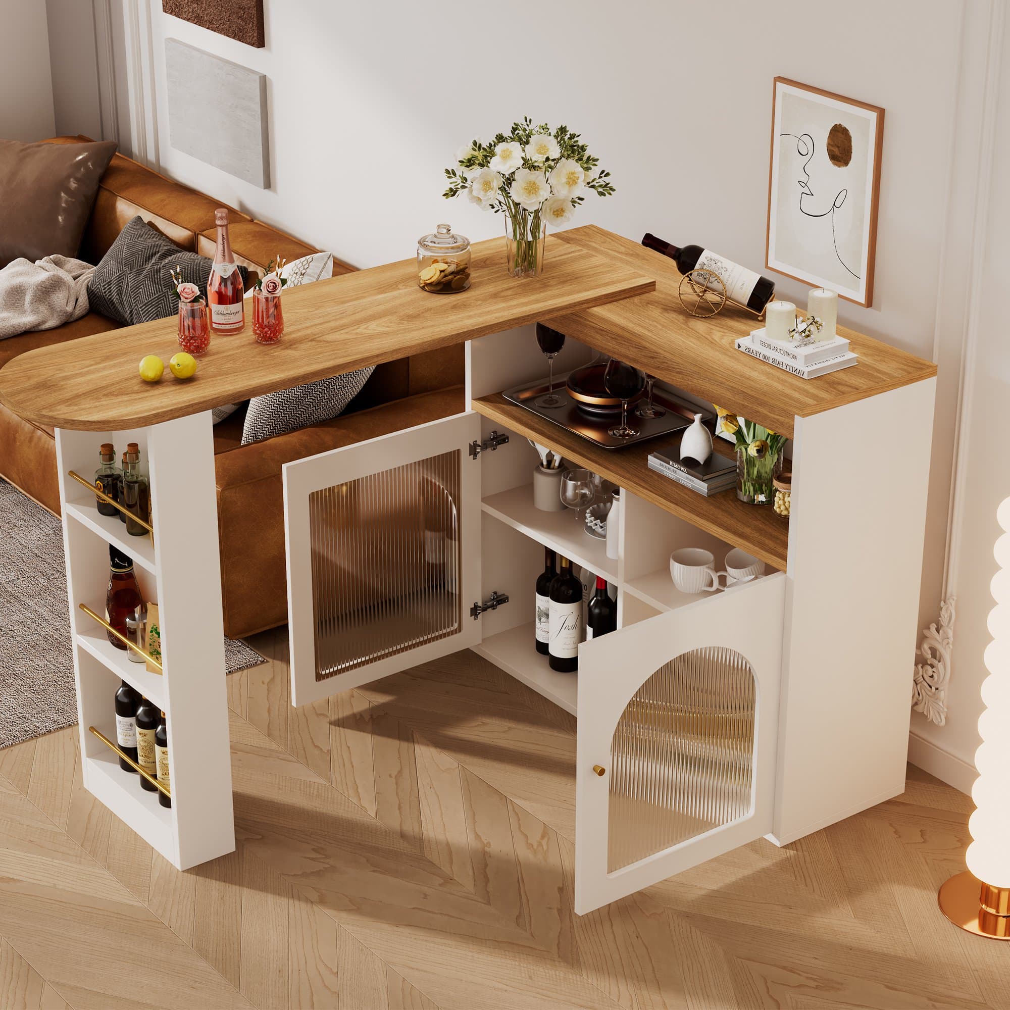 Modern Extension Dining Table with Storage and LED Strip, Kitchen Island with Extendable Swivel for Living Room, 138-193x39x105 cm, White | Aosom UK