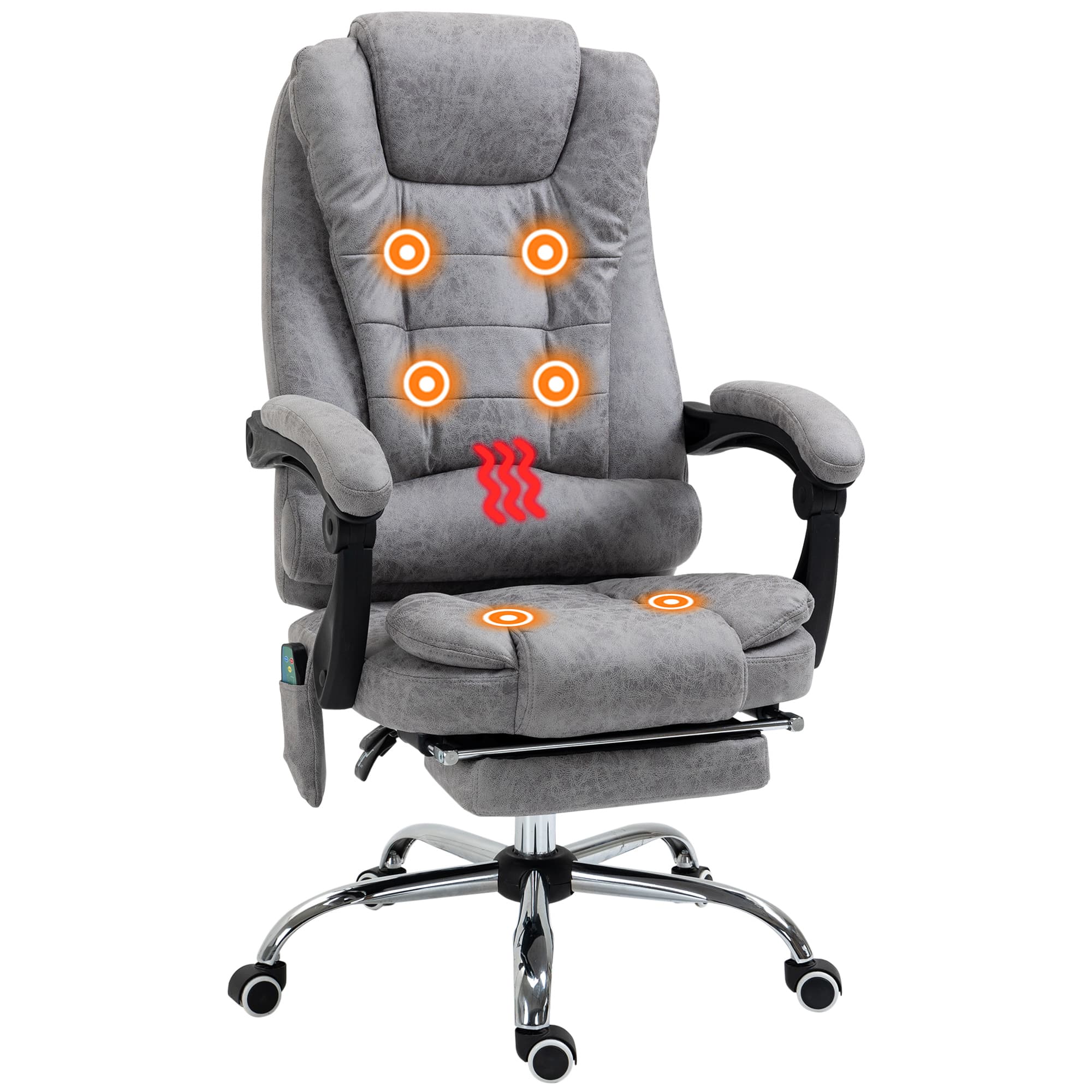 Vinsetto Massage Executive Office Chair, Heated 6 Points Vibration, Adjustable Swivel Ergonomic Desk Chair Recliner w/ Footrest Grey | Aosom UK
