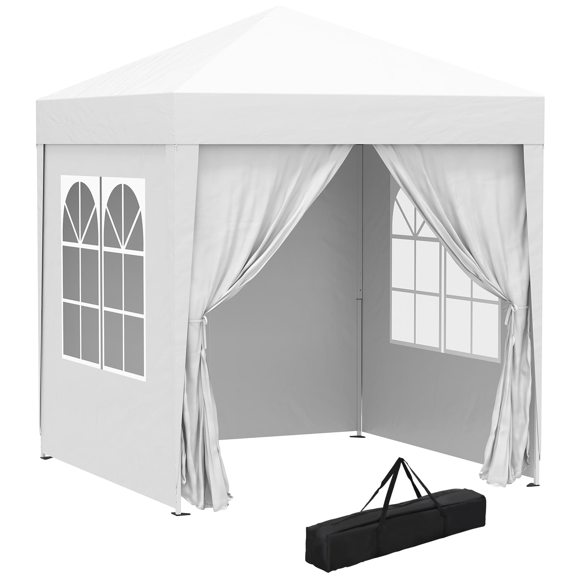 Outsunny 2 x 2m Pop Up Gazebo with Sides, Waterproof Gazebo with Steel Frame for Outdoor Events, Parties and Gatherings, White | Aosom UK