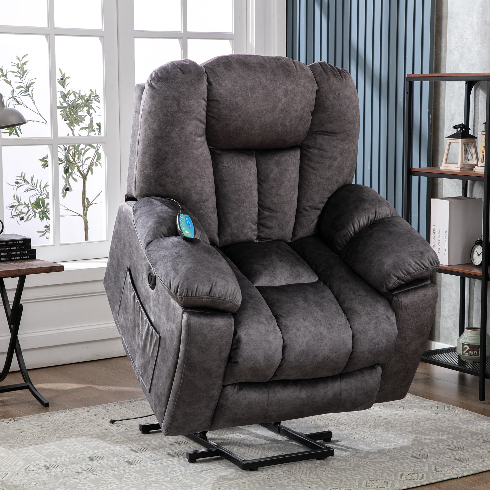 Power Lift Electric Recliner Chair with Heat and Vibration, Lounger Chair with USB Ports and Side Pockets, for Elderly, 100x95x105 cm, Grey | Aosom.UK