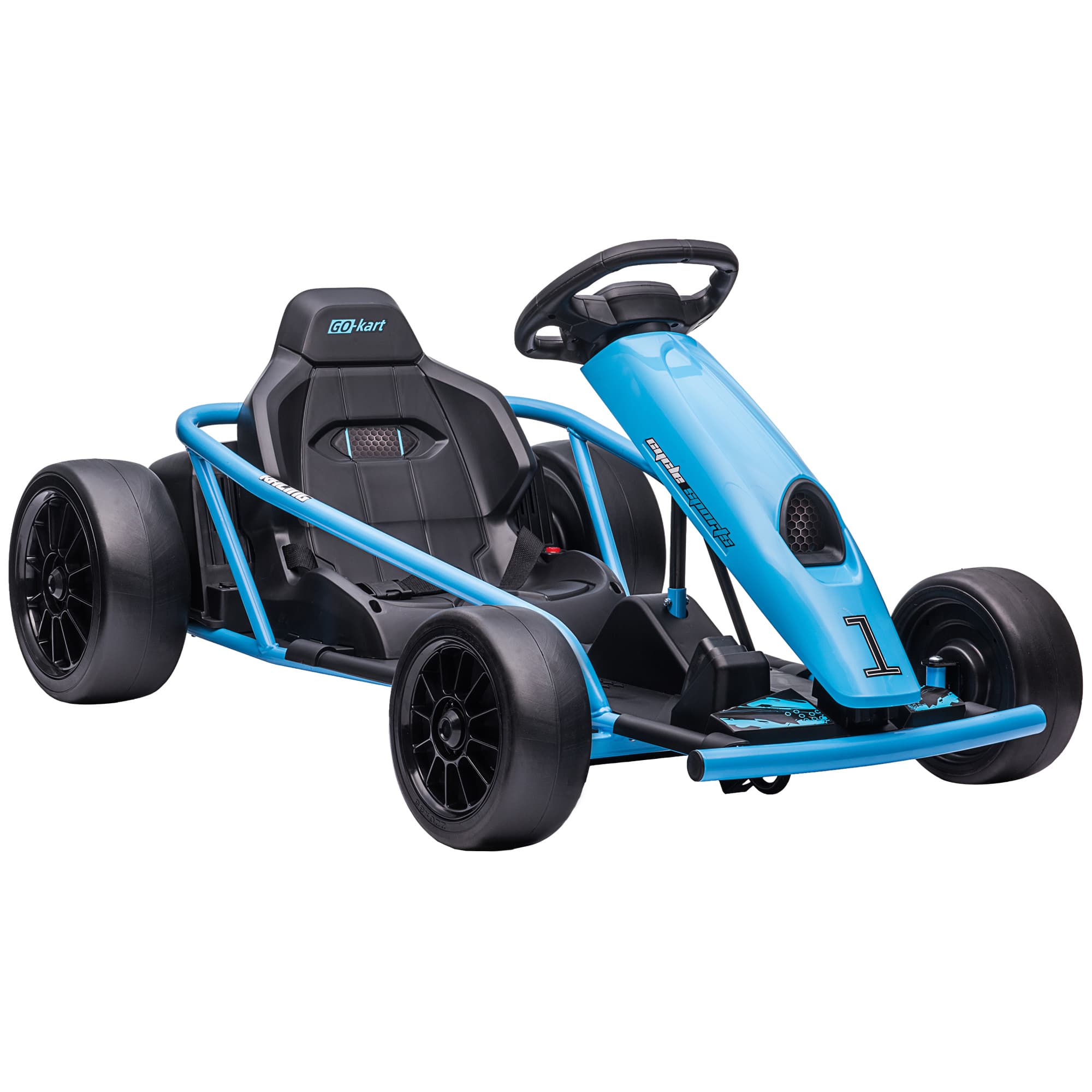 HOMCOM 24V Drift Go Kart for Kids with Drift Mode, 2 Speeds, Steering Wheel, Rechargeable Batteries, Blue | Aosom UK