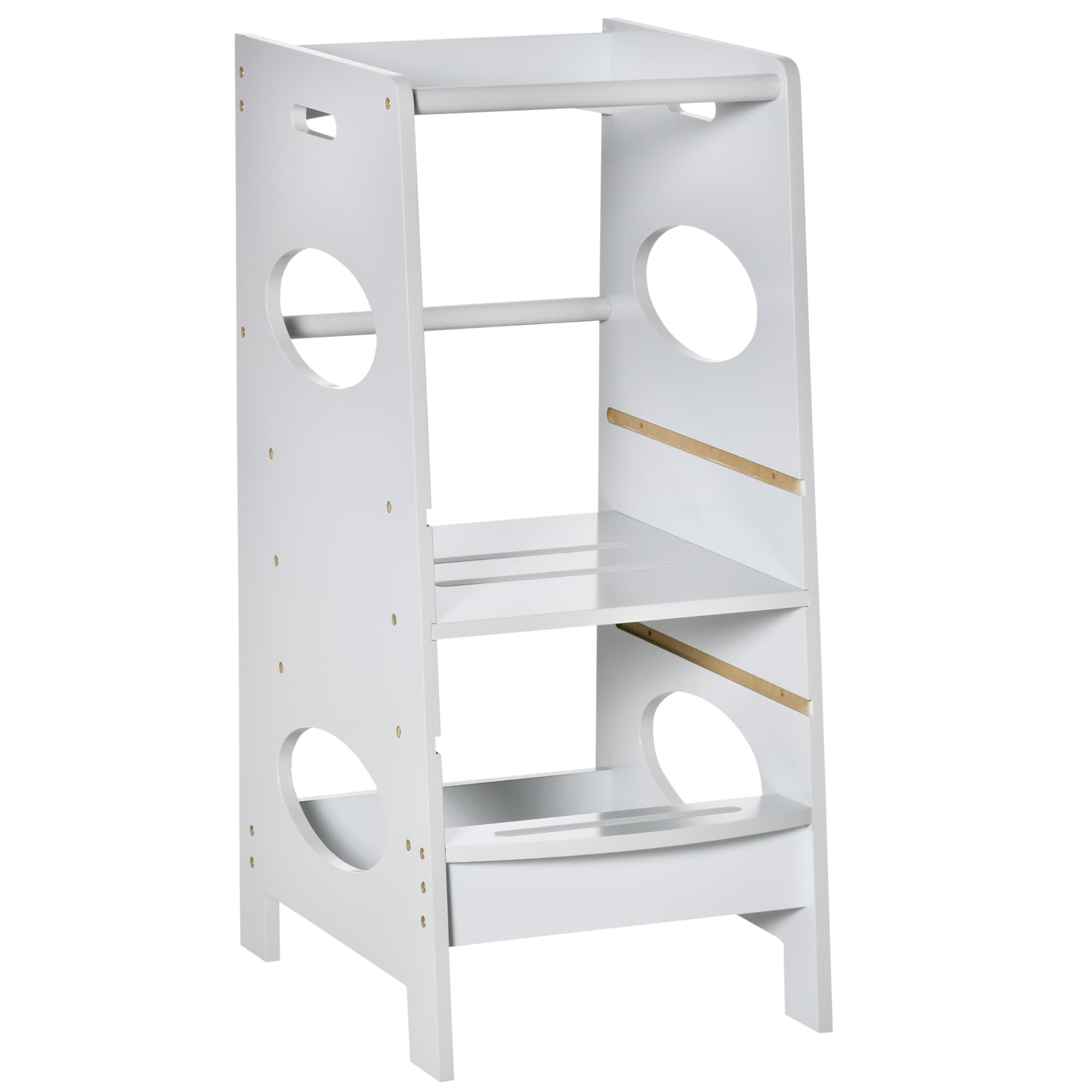 HOMCOM Toddler Step Stool Kids Adjustable Standing Tower with Safety Rail for Kitchen Counter Grey | Aosom UK