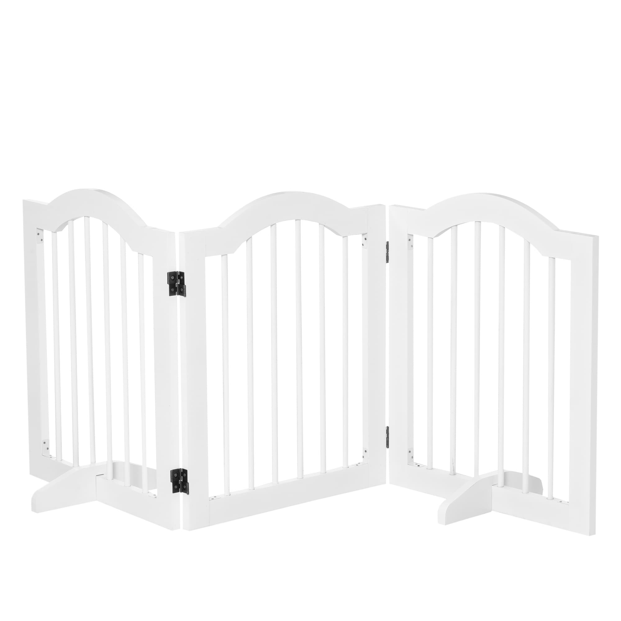 PawHut Dog Gate Wooden Foldable Small Sized Pet Gate Stepover Panel w/ Support Feet Freestanding Safety Barrier for House Doorway Stairs | Aosom UK
