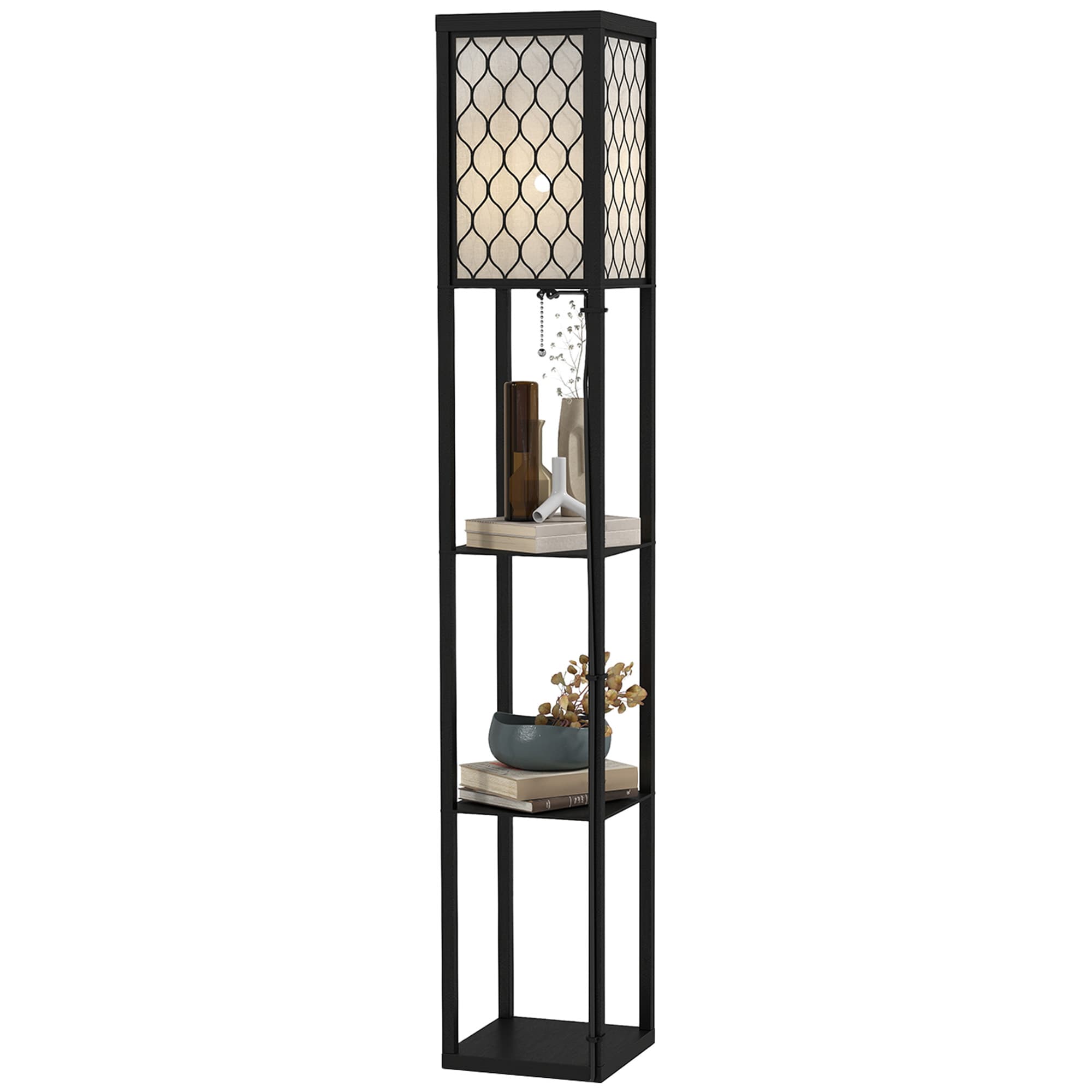 HOMCOM Shelf Floor Lamp Modern Standing Lamp for Living Room Light with 4-tier Open Shelves Large Storage Display | Aosom UK