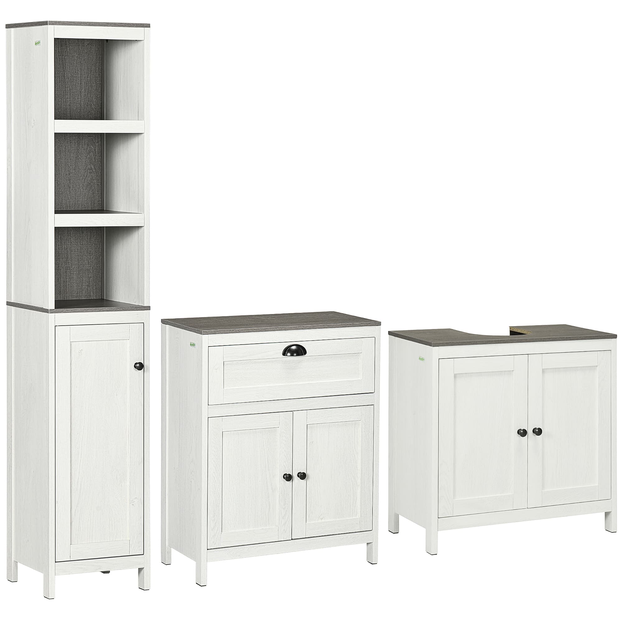 kleankin Bathroom Furniture Set with Adjustable Shelves, 6-Tier Tall Bathroom Storage Cabinet, Floor Cabinet with Drawer, Under Sink Cabinet, Antique White | Aosom UK