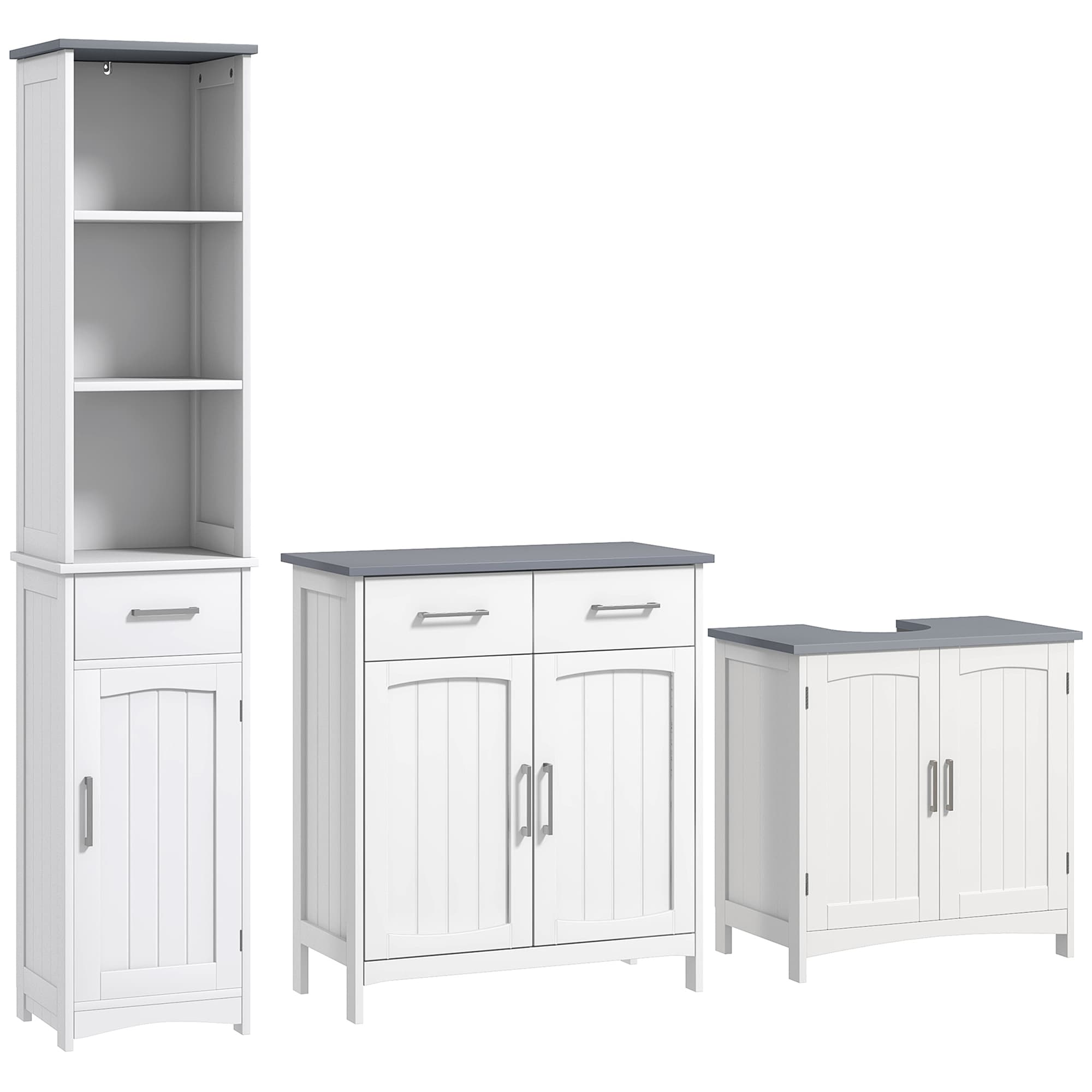 kleankin Bathroom Furniture Set with Adjustable Shelves, Tall Bathroom Storage Cabinet with Open Shelves and Drawers, White | Aosom UK