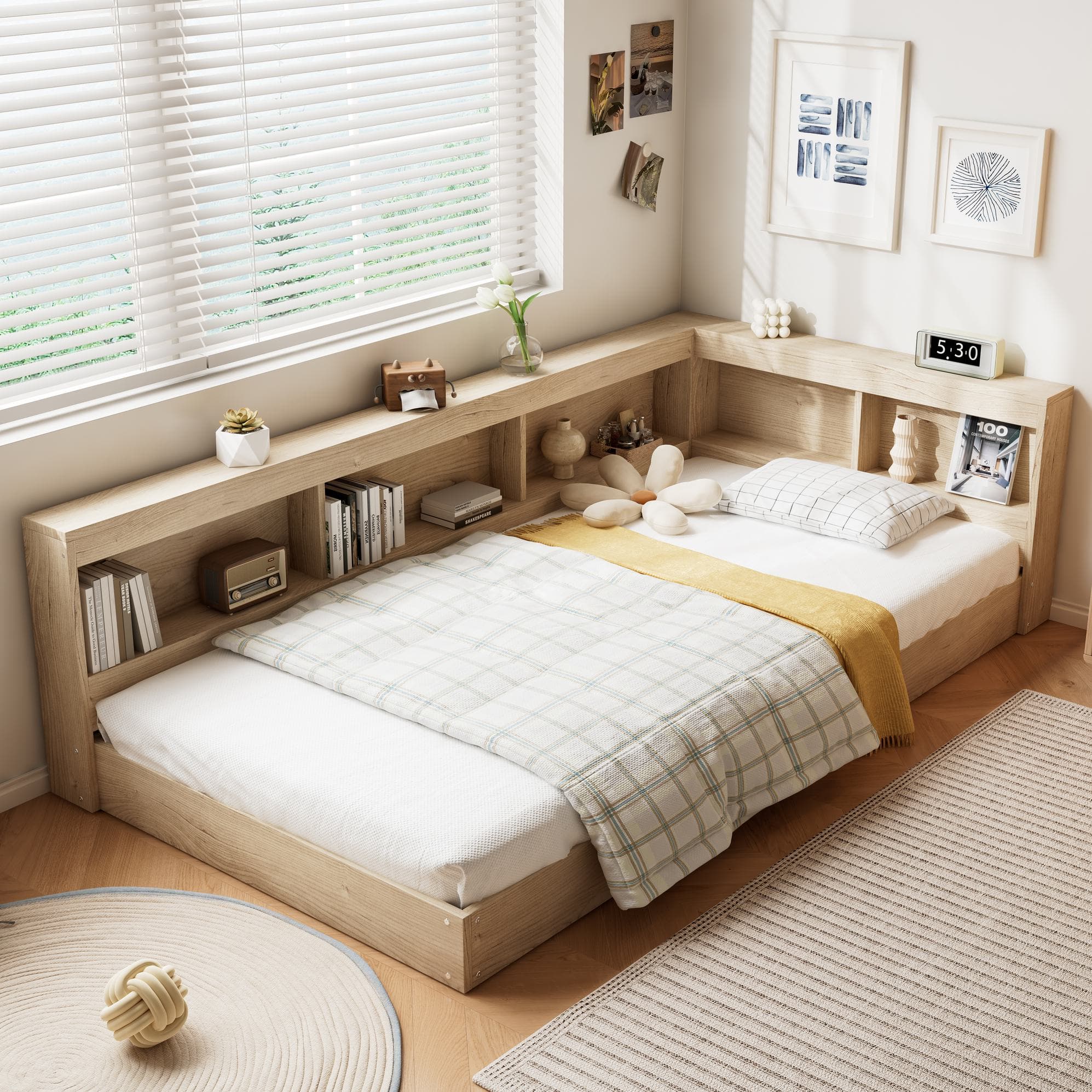 3FT Single Bed with Storage Space, Durable MDF and Plywood, Wooden Bed Frame for Adults and Teenagers, 208L x 108W x 60H cm, White Oak | Aosom.UK