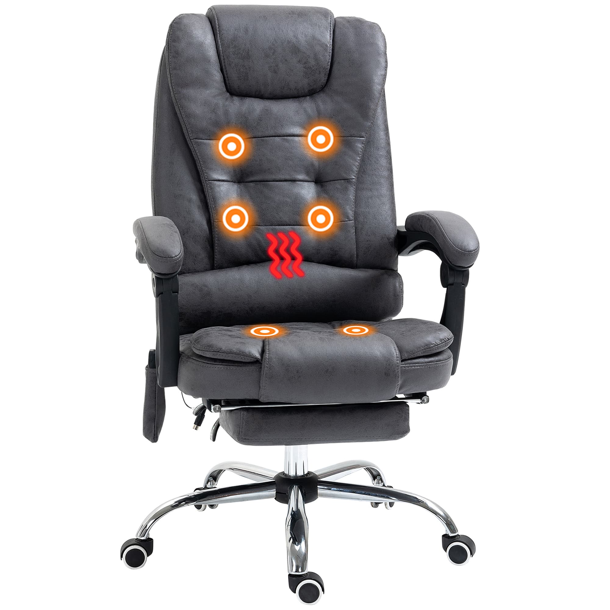 Vinsetto Heated Massage Office Chair Vibration Massage Reclining Adjustable Swivel Ergonomic High Back with Footrest, Dark Grey | Aosom UK