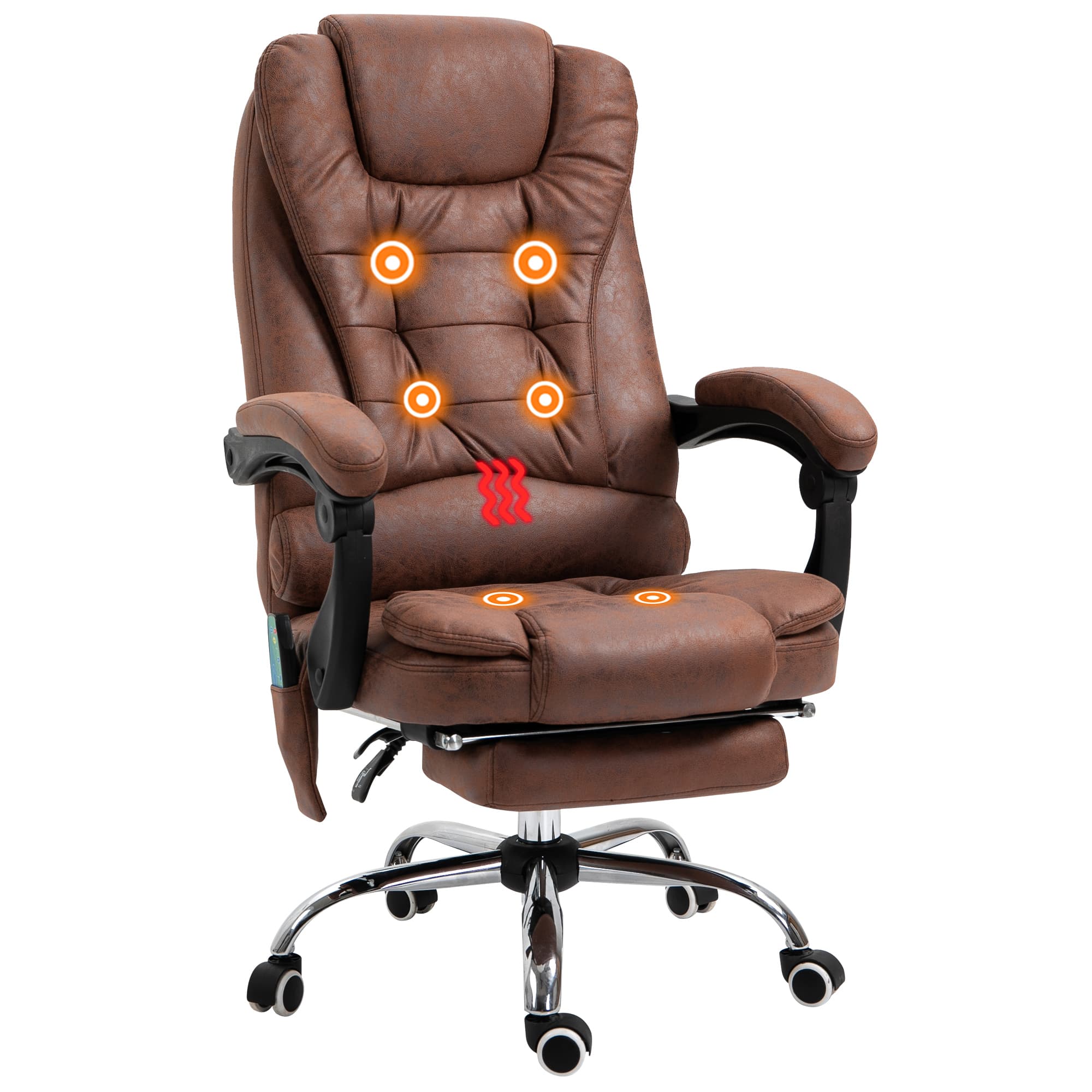 Vinsetto Heated 6 Points Vibration Massage Executive Office Chair Adjustable Swivel Ergonomic High Back Desk Chair with Footrest Brown | Aosom UK