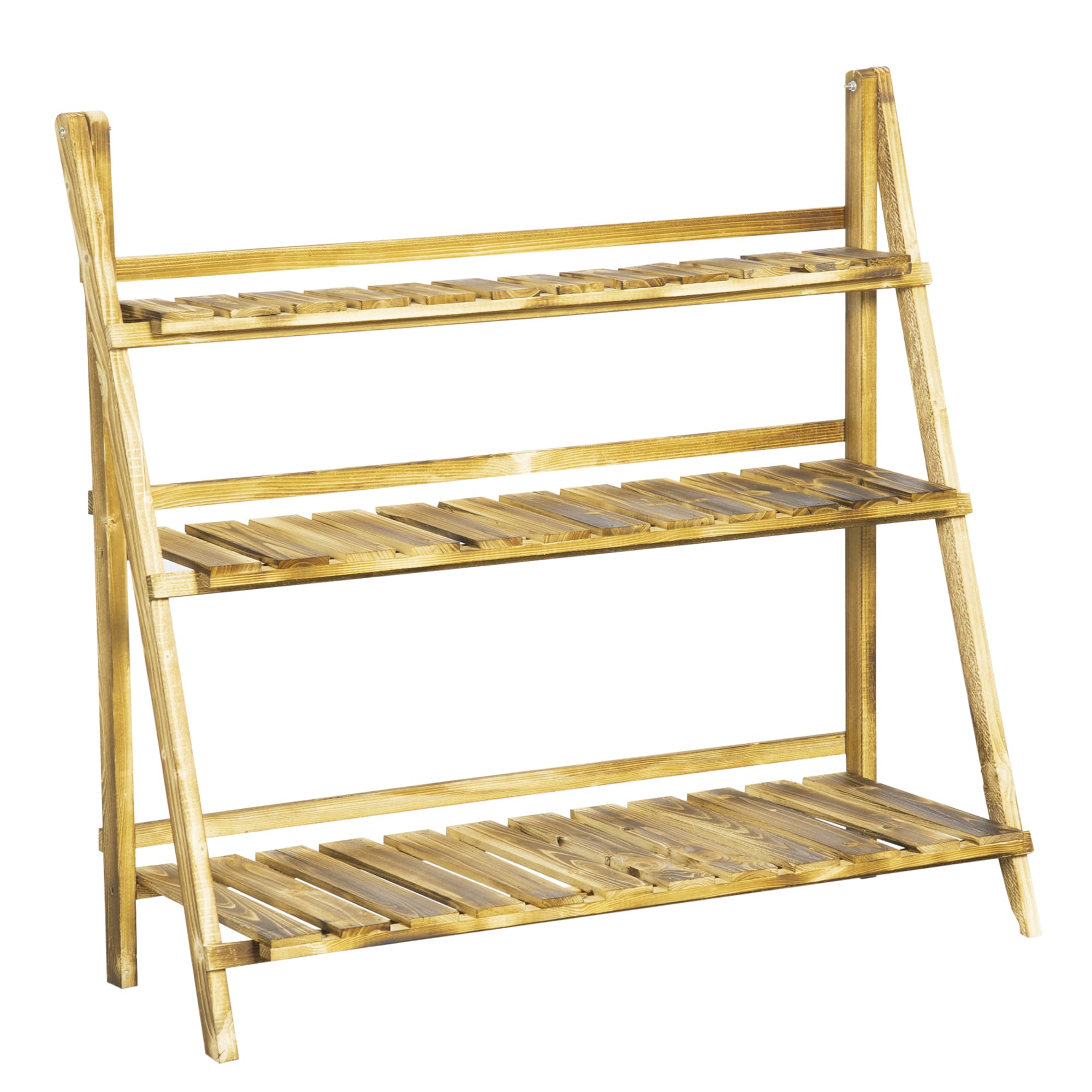 Outsunny Wooden Plant Stand, 3 Tier Folding Flower Display Shelf, Garden Planter Ladder Rack, Outdoor Backyard, 100L x 37W x 93H cm | Aosom UK
