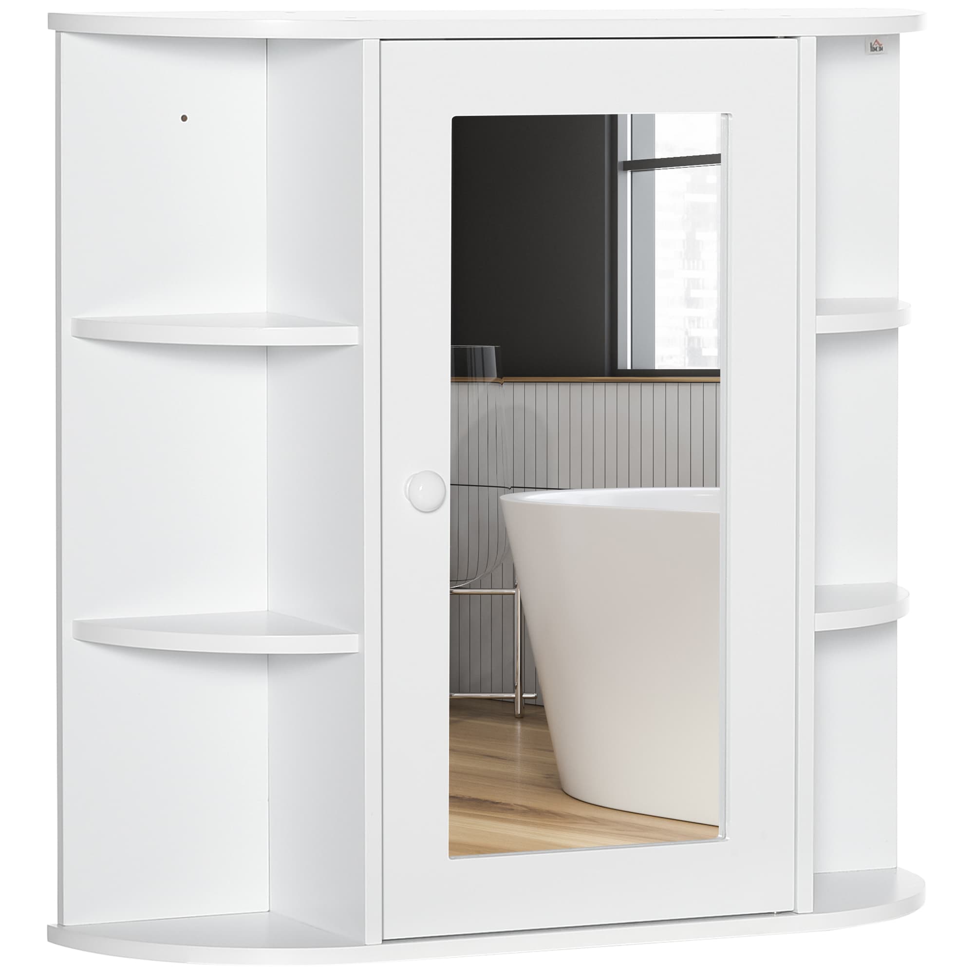 HOMCOM Bathroom Wall Cabinet with Mirror, the Side Shelves & a Handle to Open the Middle Cabinet, 66W x 17D x 63H cm, White | Aosom UK