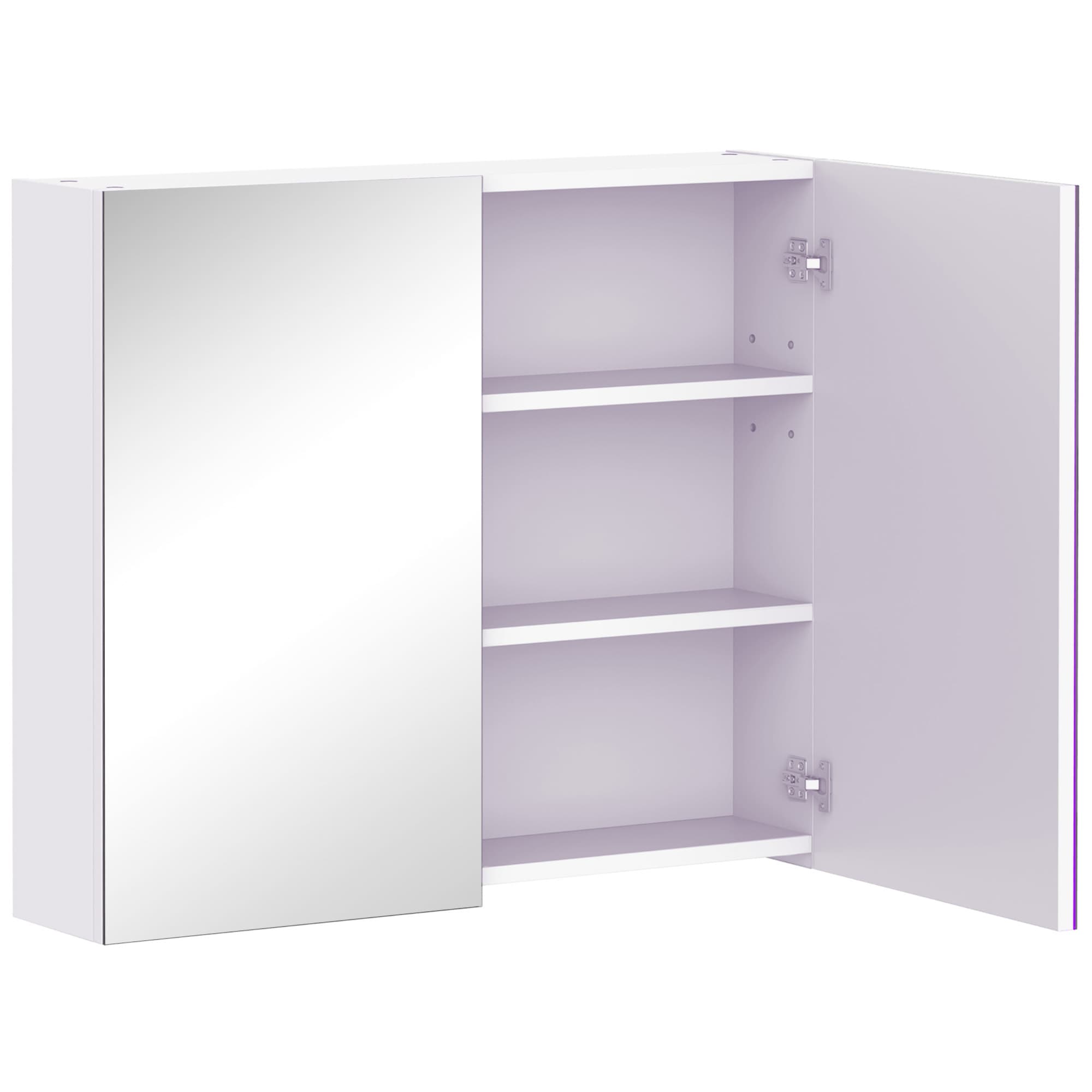 HOMCOM Wall Mounted Bathroom Mirror Cabinet, Double Door Storage Cupboard with Adjustable Shelf, 60H x 70W x 15D cm, White | Aosom UK