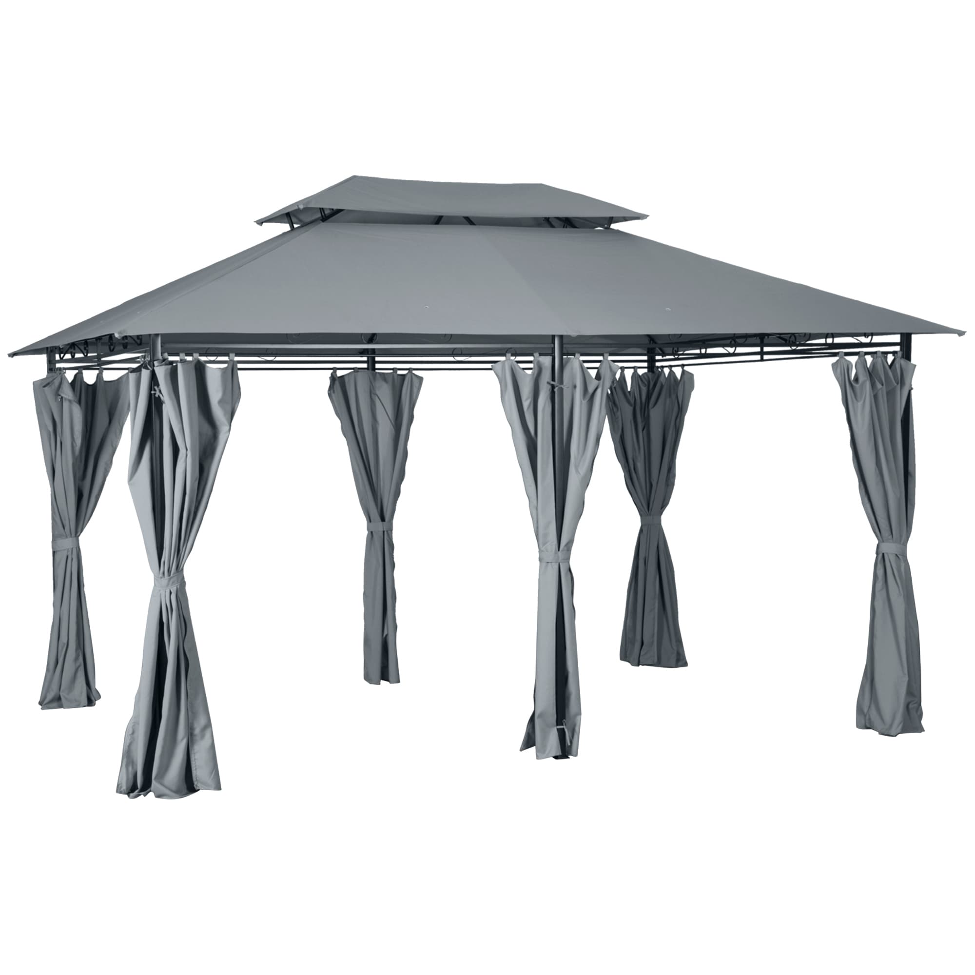 Outsunny 10 x 13ft Metal Gazebo Outdoor 2-Tier Steel Frame Gazebo with Curtains Outdoor Backyard, Black/Grey | Aosom UK