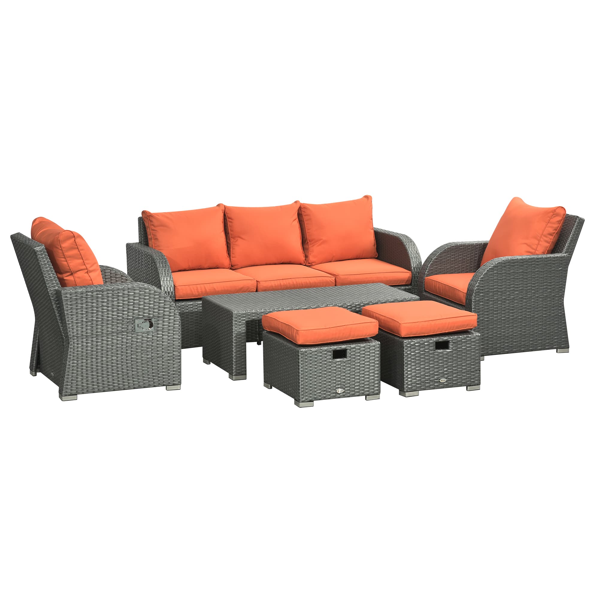 Outsunny 6pc Patio Furniture Set, Rattan Wicker with 3-Seat Sofa, 2 Single Sofas, 2 Footstools and Coffee Table | Aosom UK