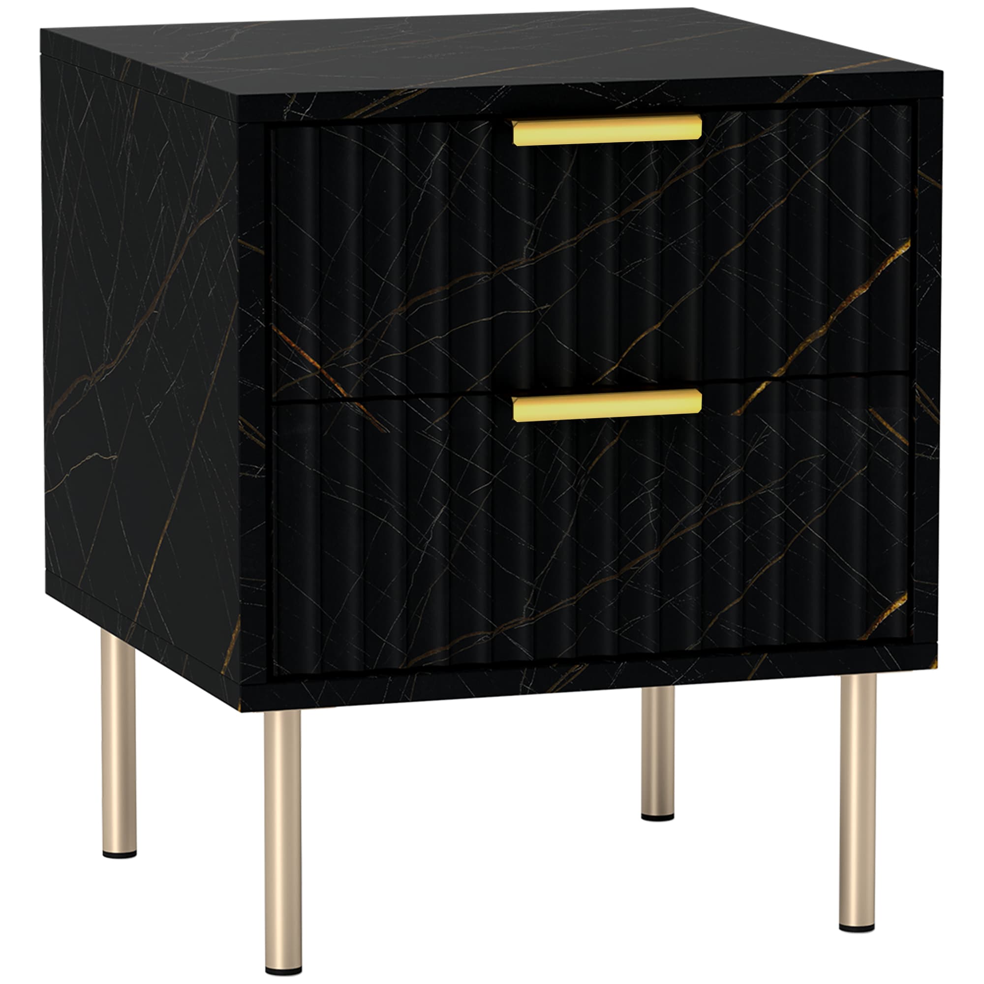 HOMCOM Elegant Two-Drawer Bedside Table - Black thumbnail 3