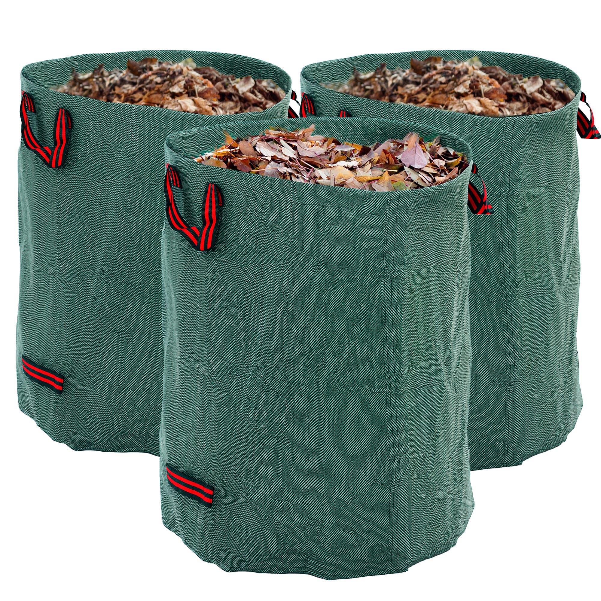 Outsunny Garden Waste Bags, 300L x 3 Heavy Duty Garden Bags, Reusable Garden Sacks with Handles for Collecting Plant Waste Grass and Leaves, Green