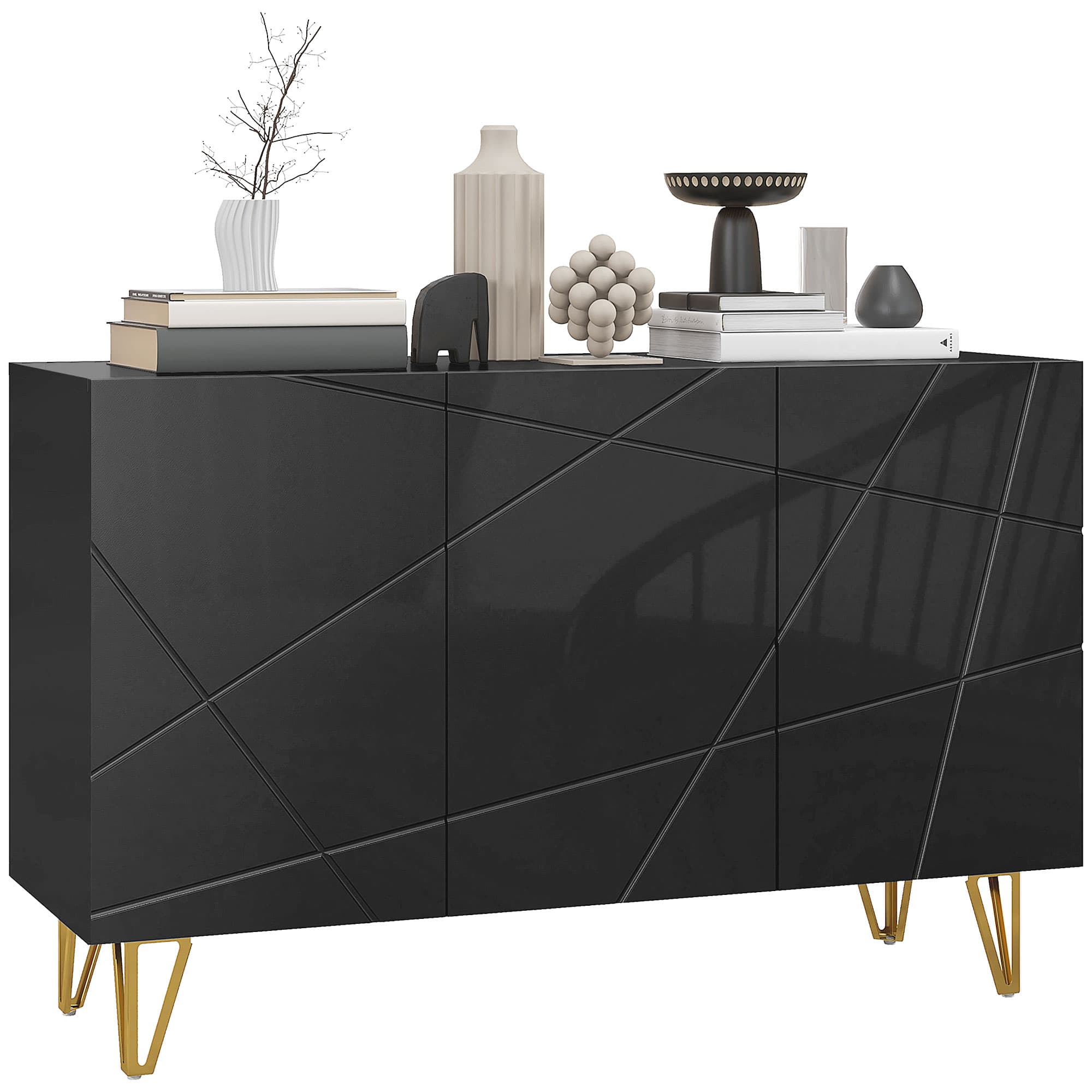 HOMCOM Modern Luxe High Gloss Sideboard, with Hairpin Legs - White | Aosom UK