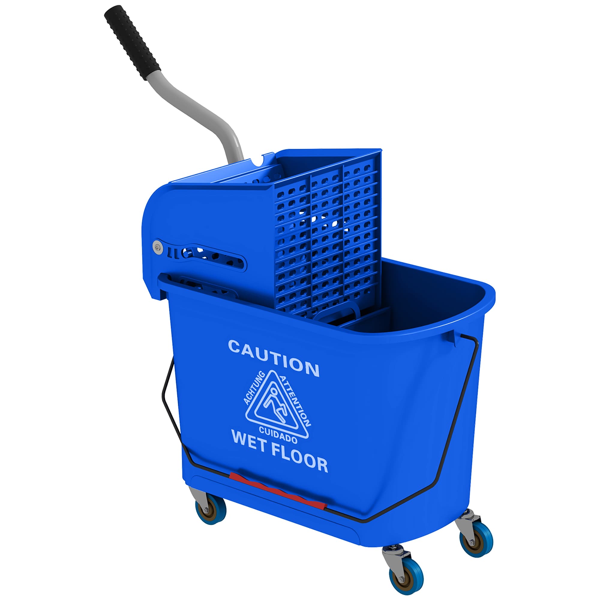 HOMCOM 20L Mop Bucket with Wringer and Handle, Mop Bucket on Wheels for Floor Cleaning, Separate Dirty and Clean Water, Blue | Aosom UK
