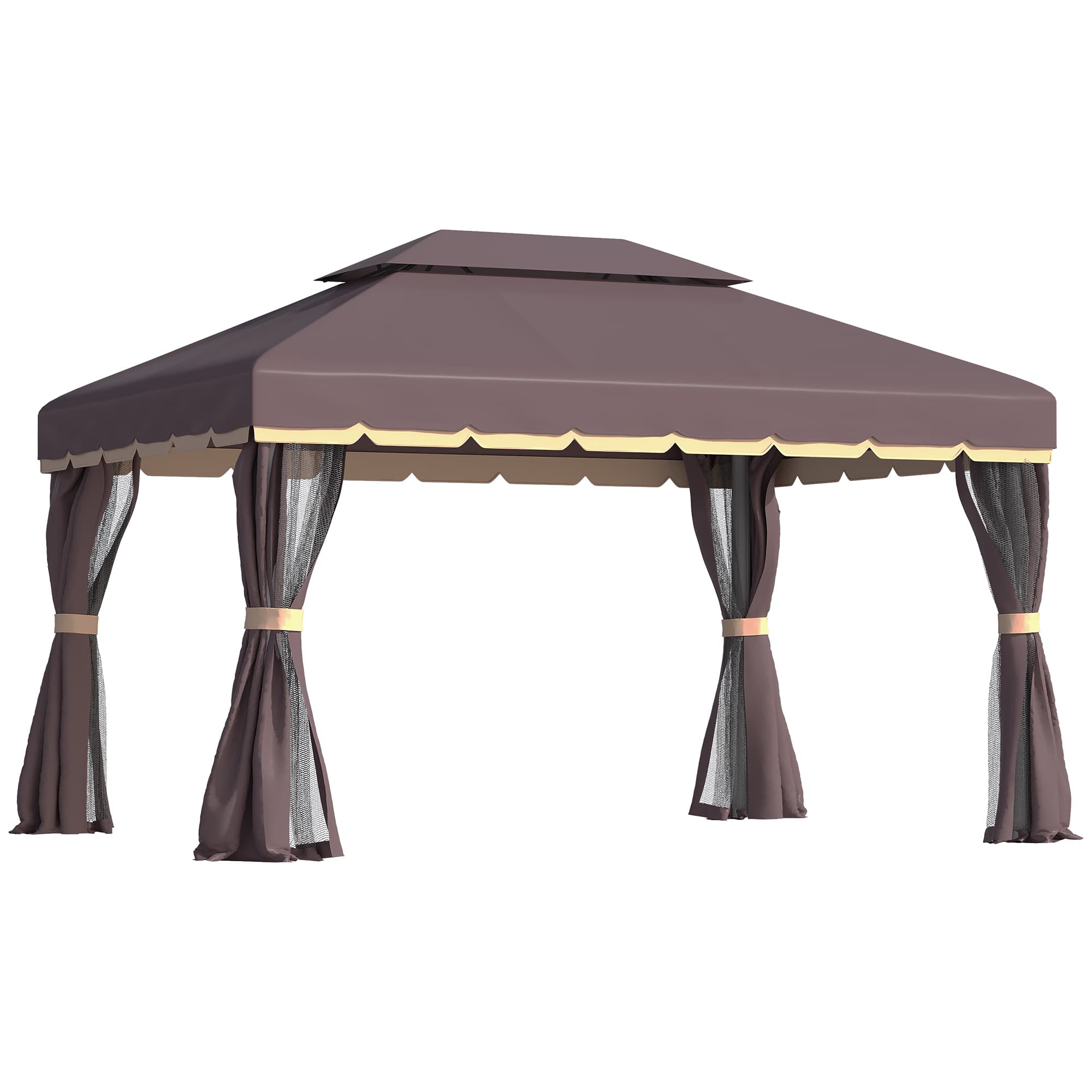 Outsunny 3 x 4m Gazebos for Parties, Garden Party Tent with Nets and Sidewalls for Garden Tent Shelter, Coffee | Aosom UK